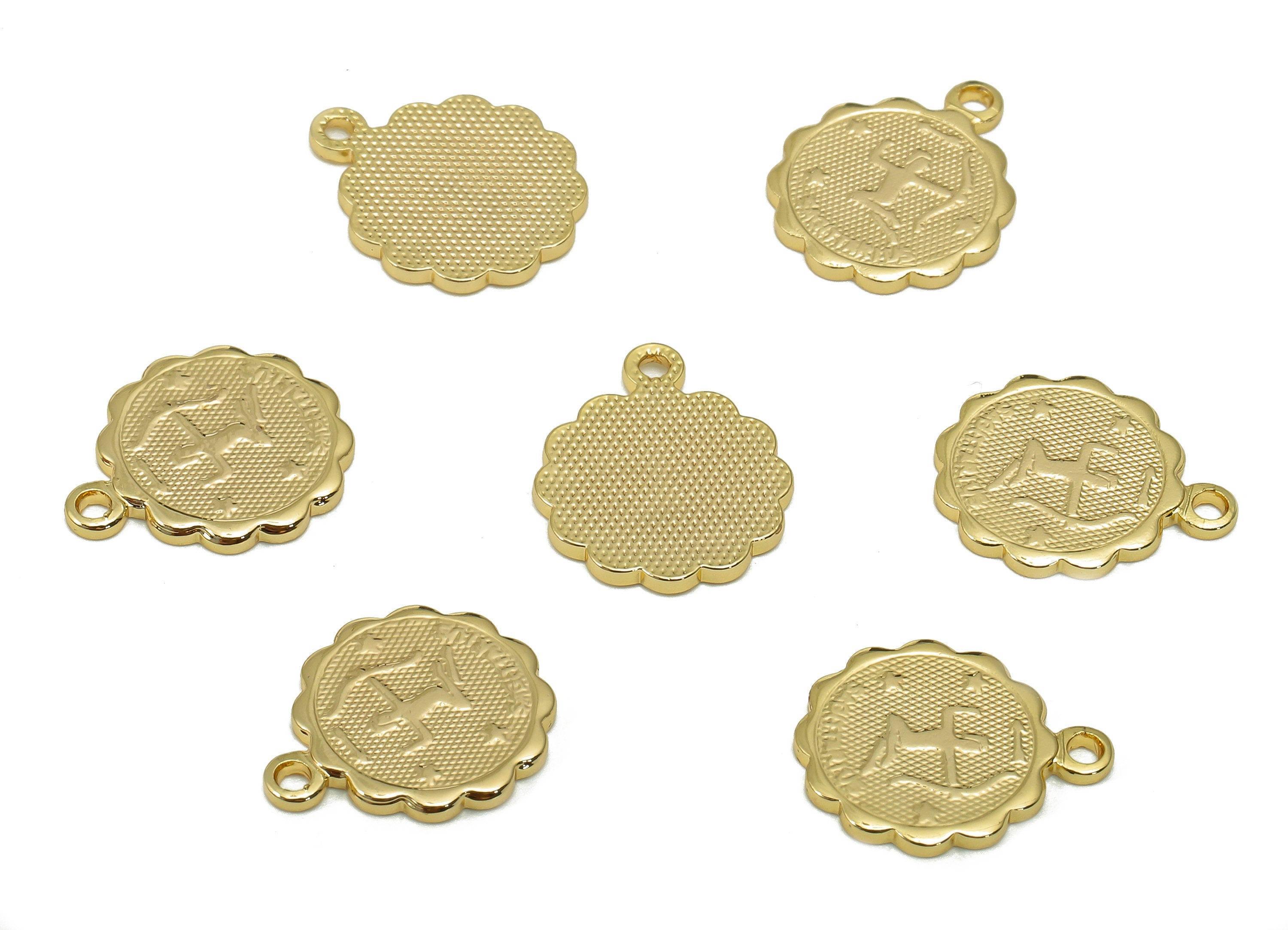 Brass Sagittarius Round Earring Charm - Horoscopes Necklace With Loop - Zodiac Coin Pendant - 18K Real Gold Plating - 14.1x11.4x1mm-RGP5504L - DOMEDBAZAAR