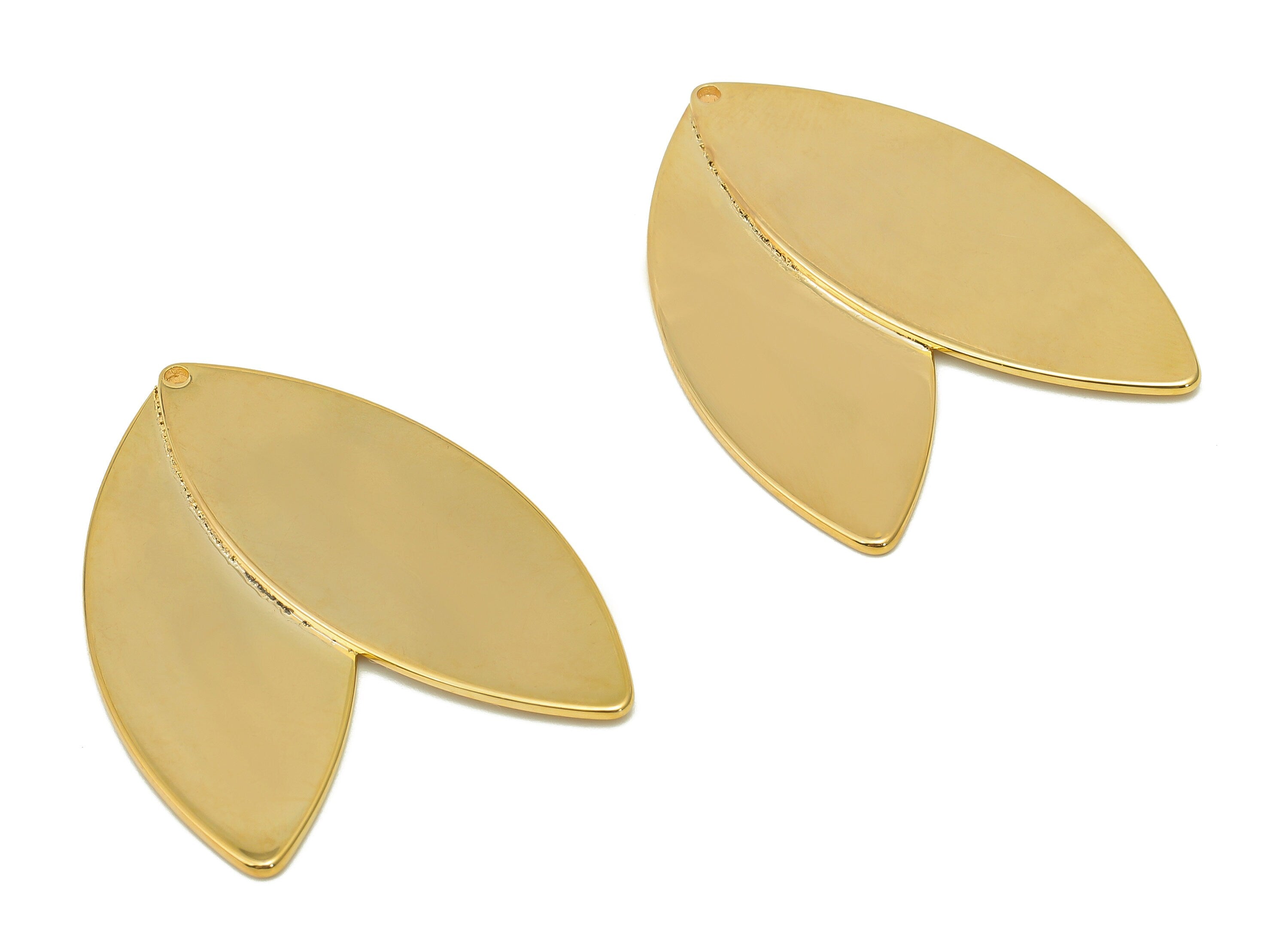 Brass Marquise Flower Earring Charm - Gold Stamping Blank Earring - 18K Real Gold Plating - Charm For Necklace - 35.4x29.5x1.6mm - RGP5746 - DOMEDBAZAAR