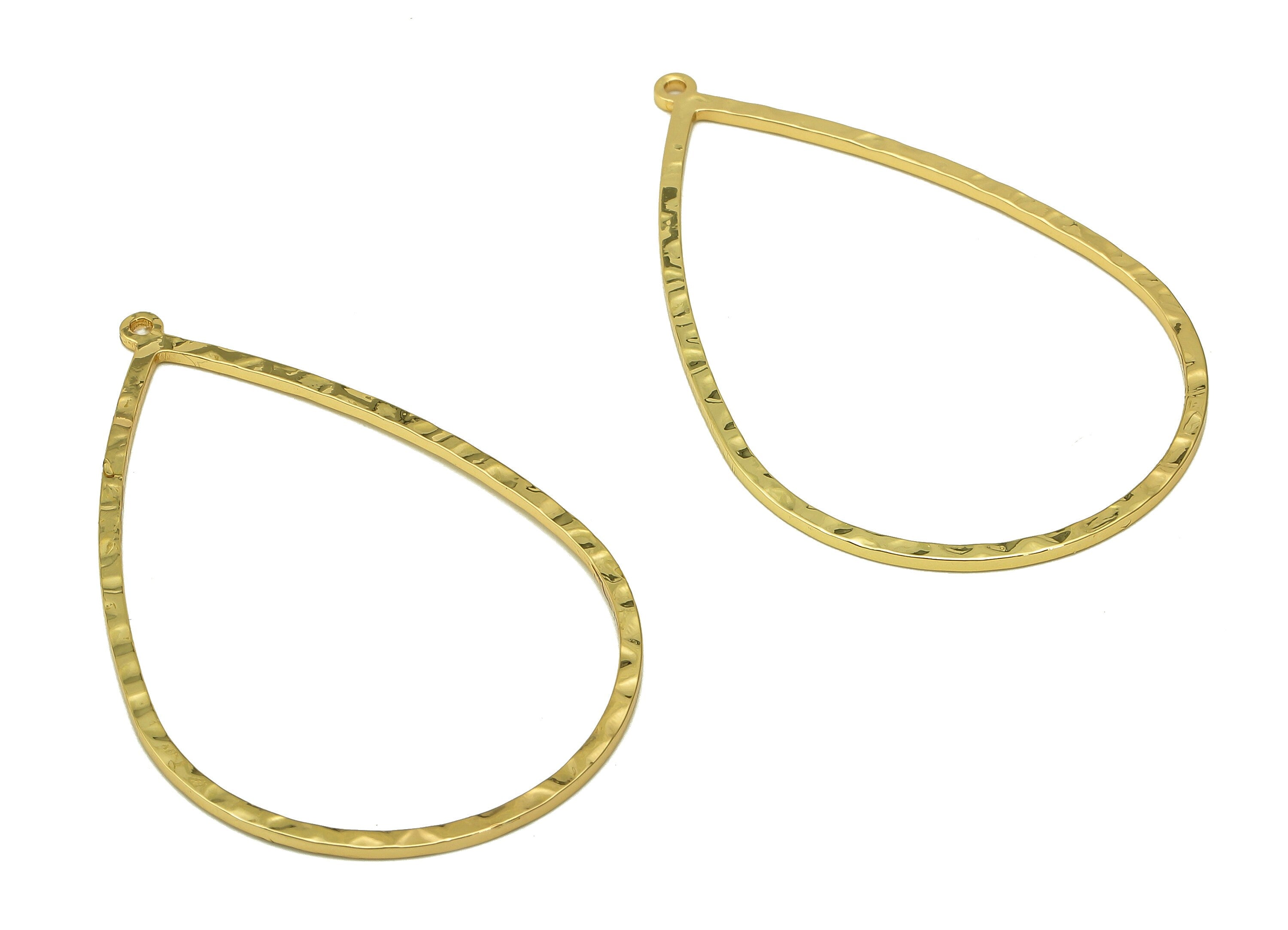 Brass Hammered Drop Earring Charm - Gold Wide Teardrop Earring - Pendant With Loop - 18K Real Gold Plating Charms - 47x29.7x1.1mm - RGP5508 - DOMEDBAZAAR