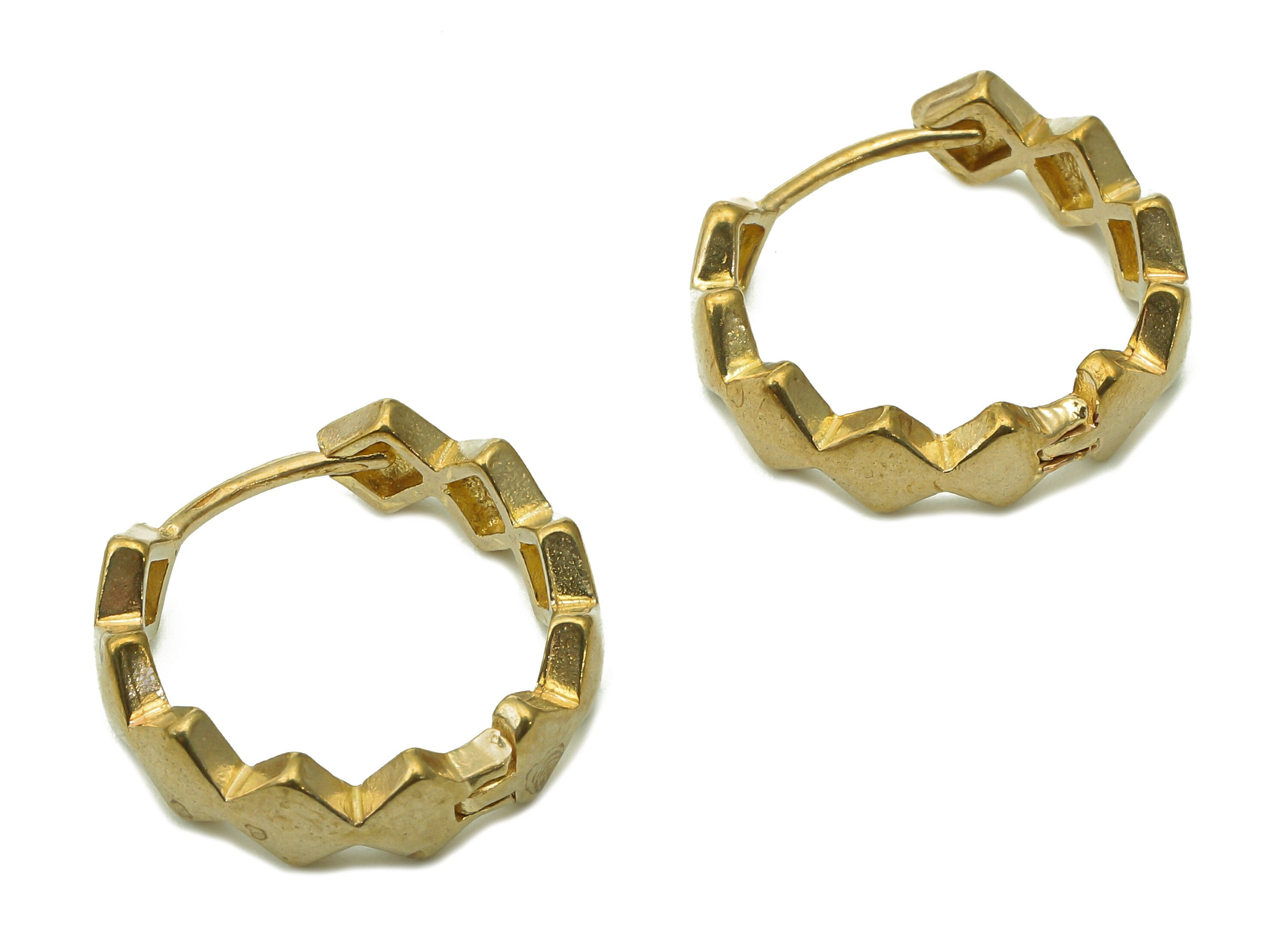 Brass Diamond Hoop Earring Clasps - Raw Brass Hoop Clasp Earrings - Rhombus Huggie Hoop Clasp - Brass Stud - 19.6x18.2x1.9mm - PP8017 - DOMEDBAZAAR