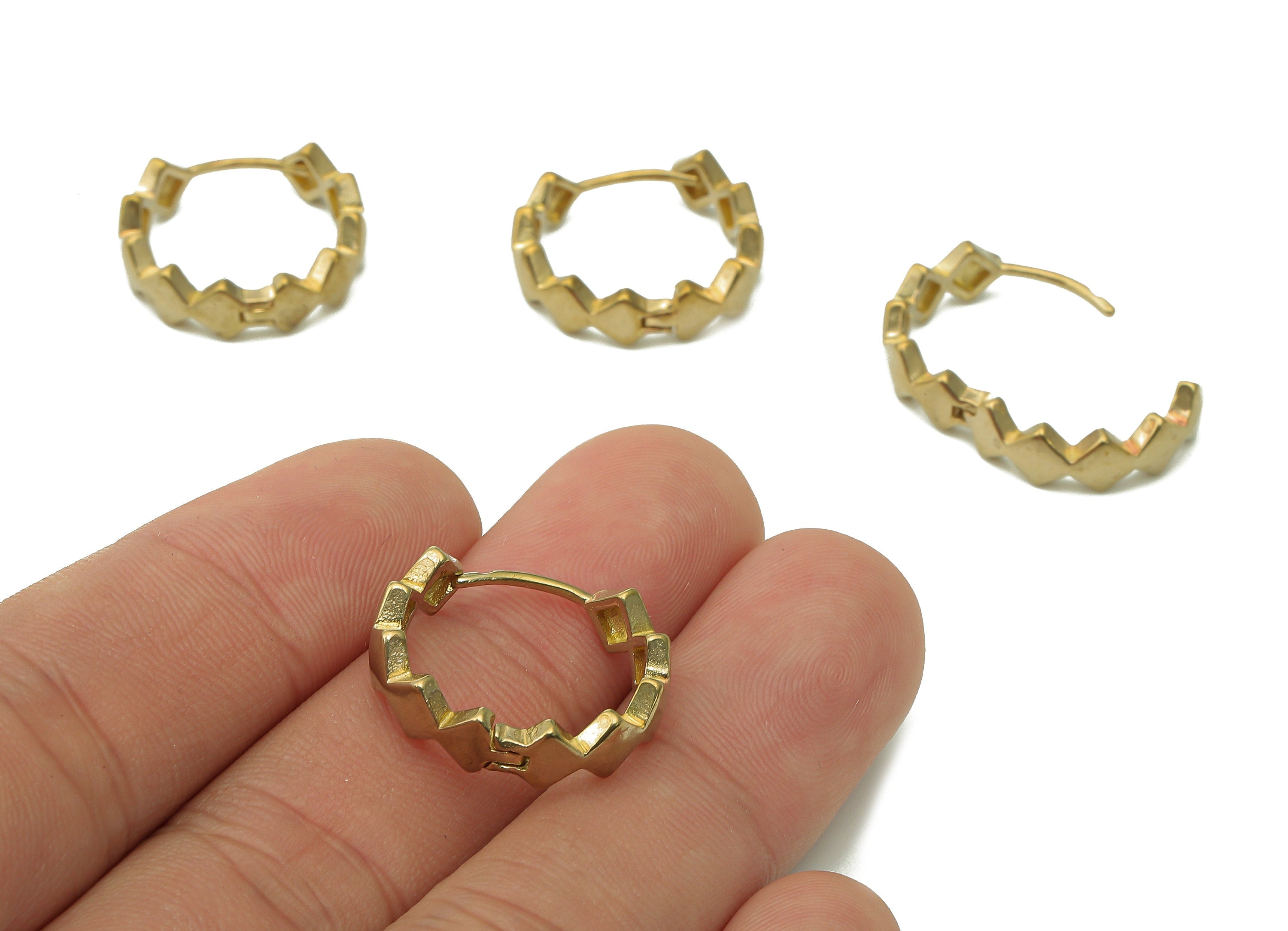 Brass Diamond Hoop Earring Clasps - Raw Brass Hoop Clasp Earrings - Rhombus Huggie Hoop Clasp - Brass Stud - 19.6x18.2x1.9mm - PP8017 - DOMEDBAZAAR