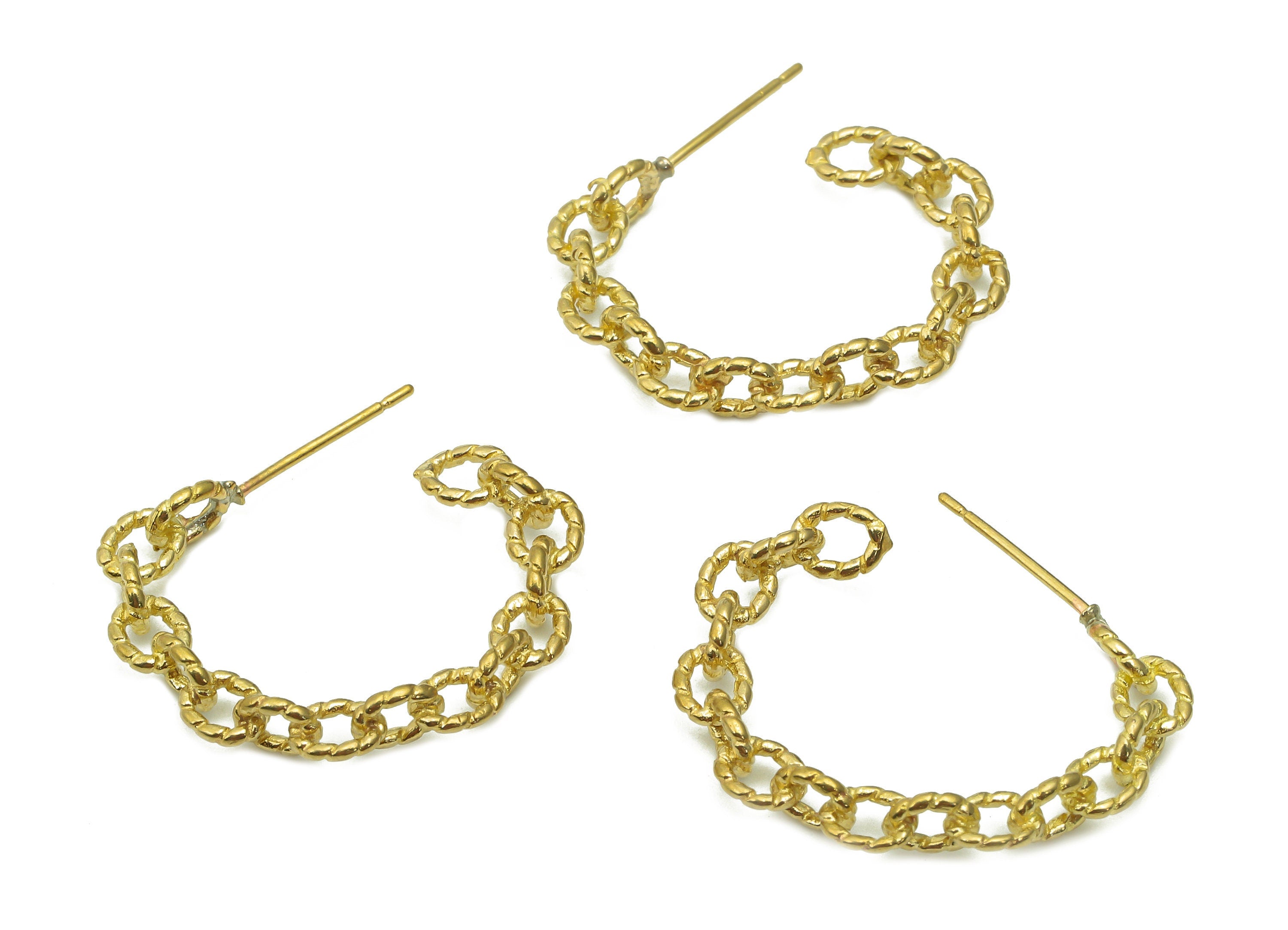 Brass Curb Chain Hoop Earrings Stud - Raw Brass Huggie C Earring Post - Open Huggie Hoop Stud Earring - Brass Stud - 24.3x20.9x4.1mm -PP8020 - DOMEDBAZAAR