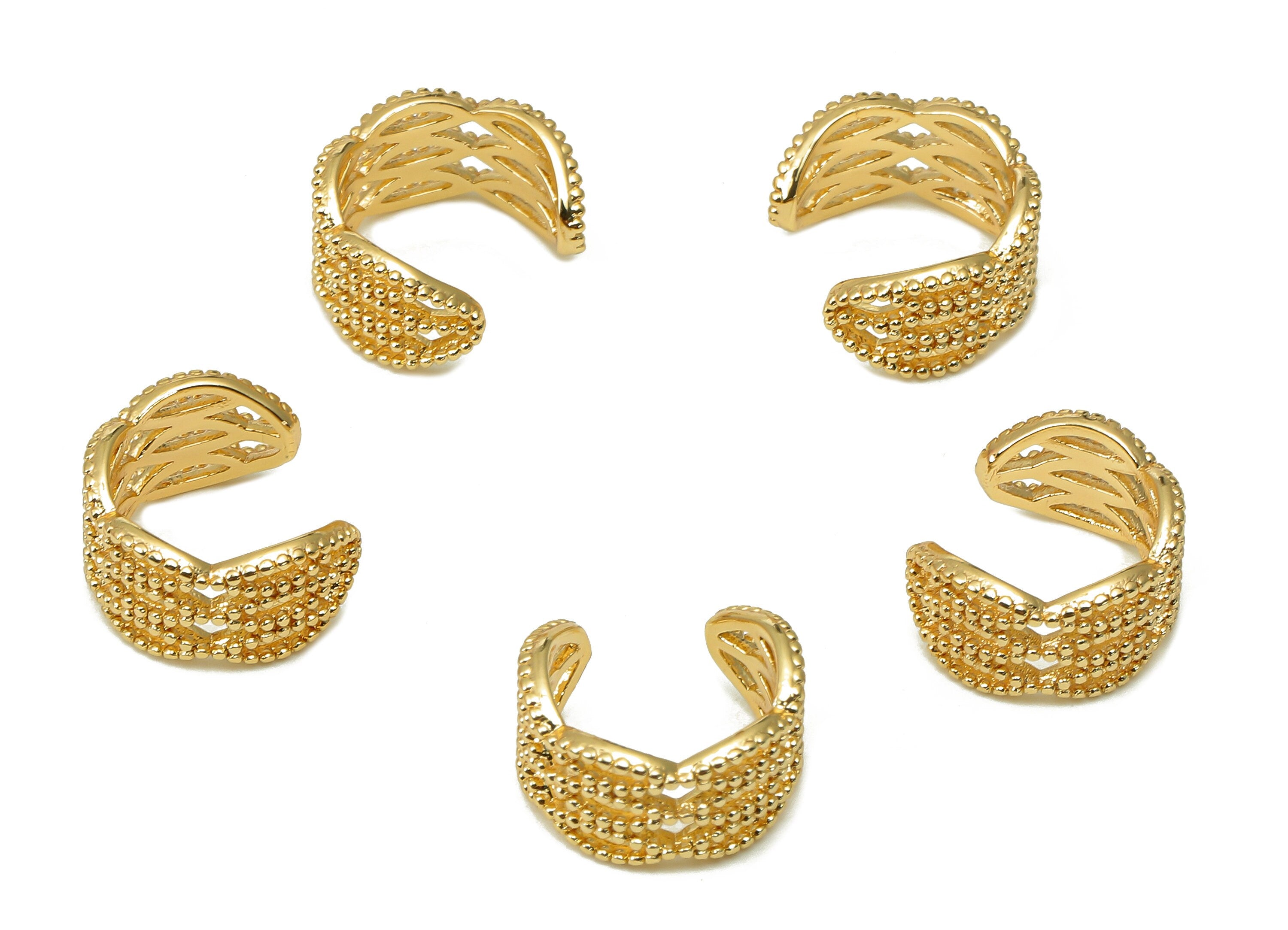 Brass Marquise Open Round C Ring - Dots Ear Clip - Wide Hoop Earring Cuff - 18K Real Gold Plating Cuff Ear - 12.5x5.8x1.1mm - RGP5554 - DOMEDBAZAAR