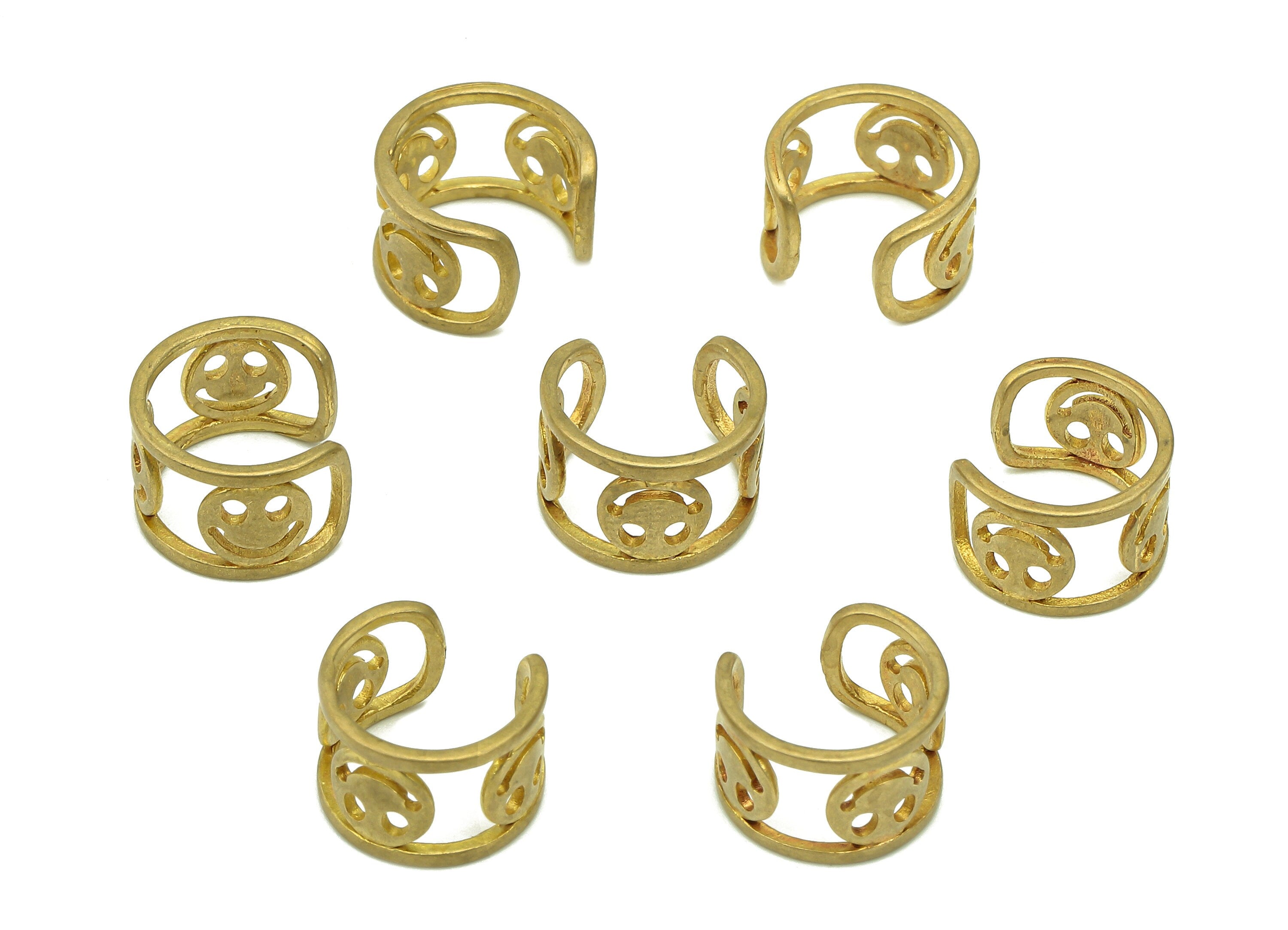 Brass Smile Open Round C Ring - Raw Brass Circle Earring Cuff - Happy Face Hoop Hollow Ear Clip - Wide Cuff Ear - 10.46x10.19x1.2mm - PP8132 - DOMEDBAZAAR