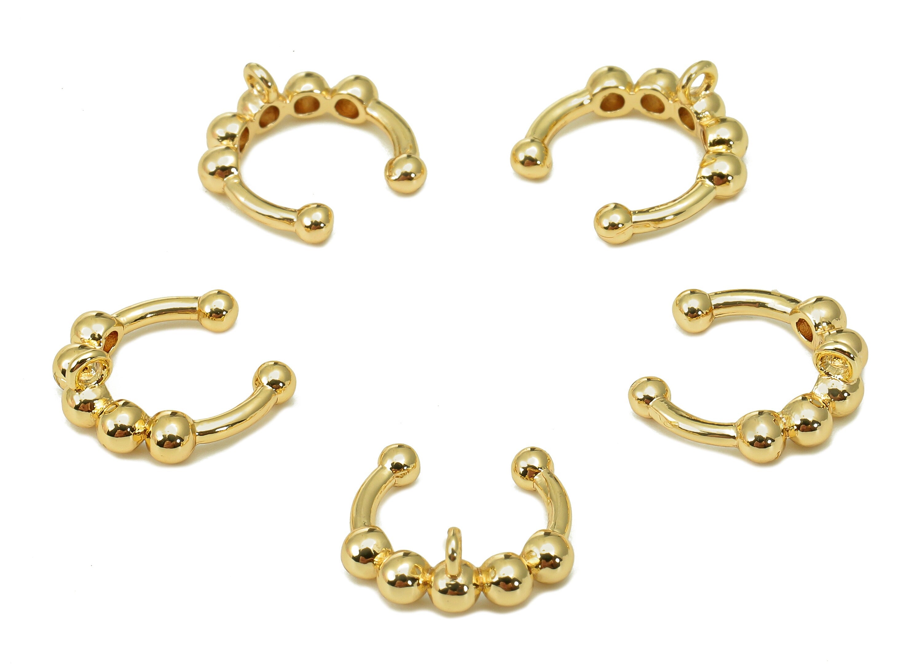 Brass Mini Beads Open Round Ring - Gold Beads Septum Ring - C Septum Ring With Loop - 18K Real Gold Plated Brass - 12.6x5x2.7mm - RGP5557 - DOMEDBAZAAR