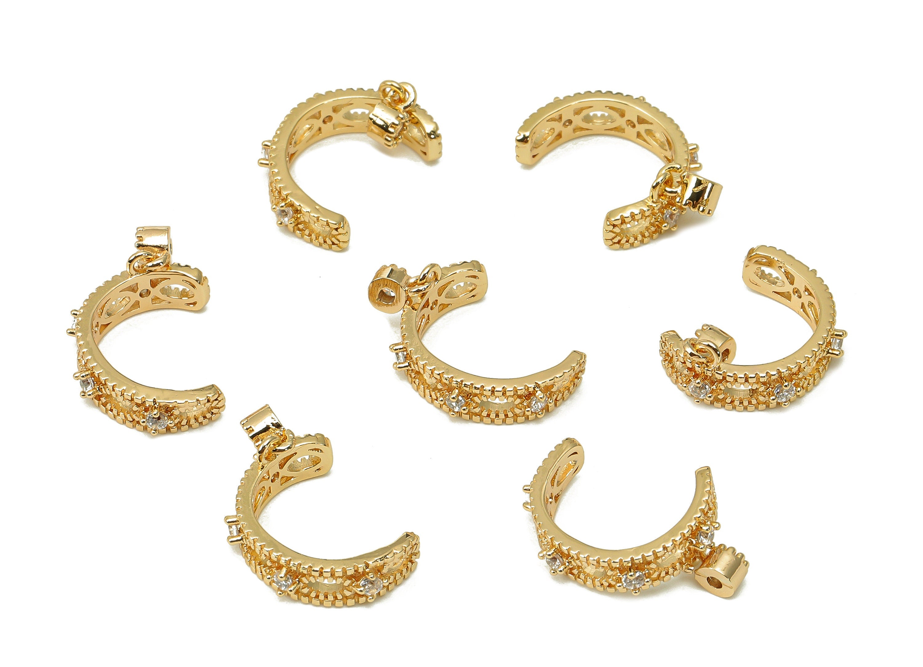 Brass Marquise Open Round Ring - C Earring Charm With Zircon - Hollow Hoop Ear Clip - 18K Real Gold Plating Charm - 14.9x7x2mm - RGP5543 - DOMEDBAZAAR