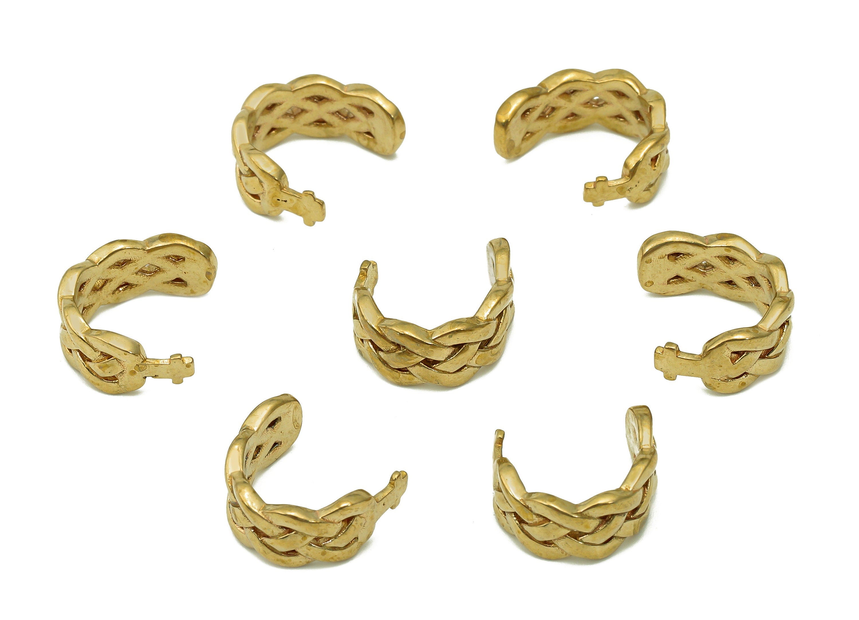 Brass Knitting Open Round C Ring - Raw Brass Huggie Hoop Earring Clip - Braid Textured Cuff Ear - Wide Earring Cuff - 13x11x1.6mm - PP8135 - DOMEDBAZAAR