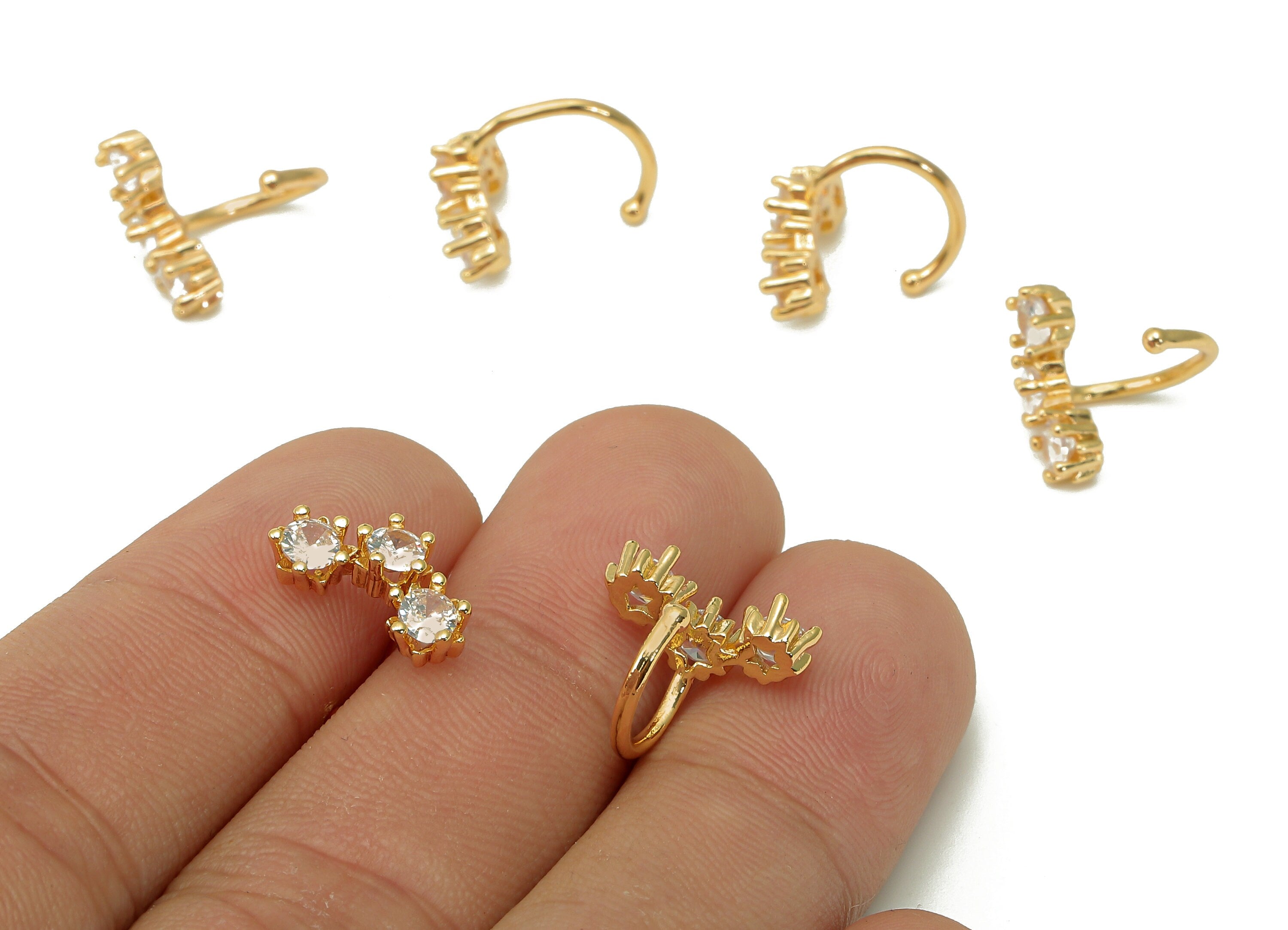 Brass Open Round C Ring - Earring Cuff With Zircon - Huggie Hoop Ear Clip - 18K Real Gold Plating Cuff Ear - 13.2x13.5x3.3mm - RGP5547 - DOMEDBAZAAR