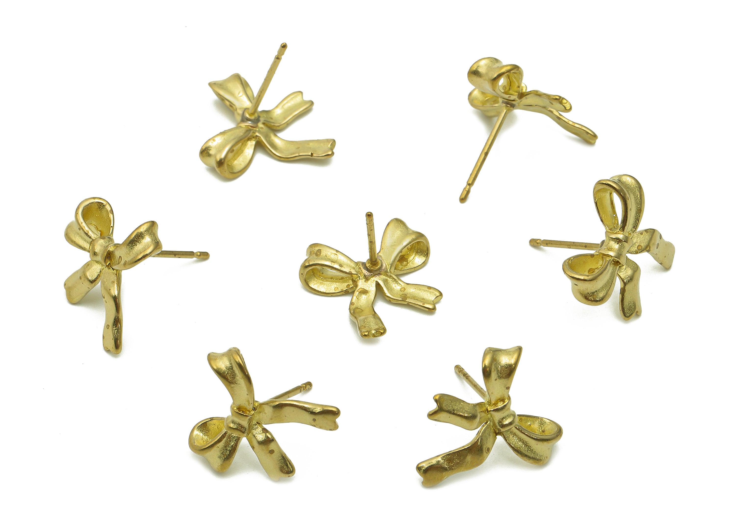Brass Bow-Knot Earrings Stud - Raw Brass Bow Tie Earring Post - Tie Stud Earring - Brass Stud - 14x13.4x0.8mm - PP8039 - DOMEDBAZAAR