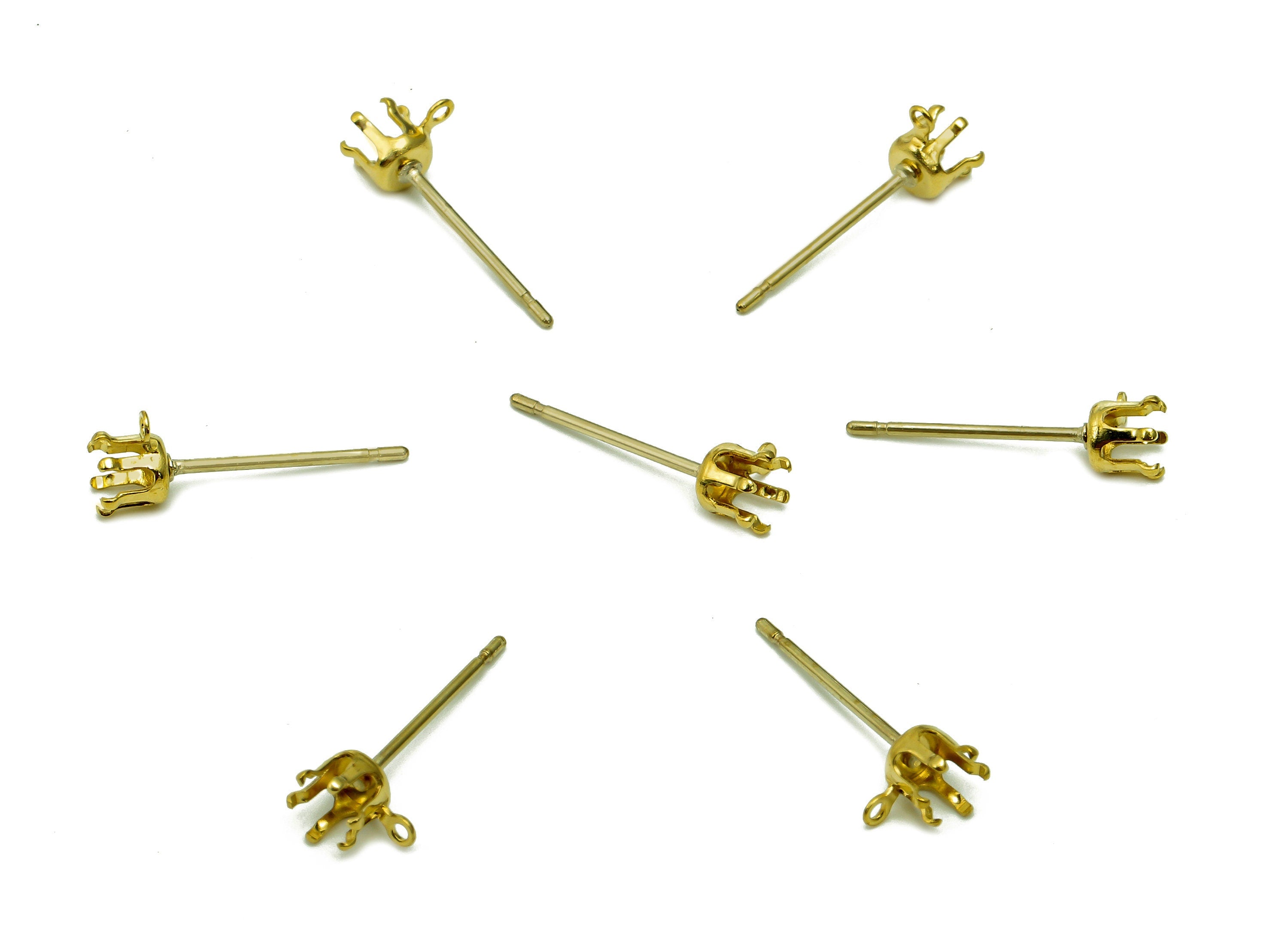 Brass Mini Crown Earrings Stud - Raw Brass Crown Claw Earring Post - Mini Cabachon Stud Earring - Charm With Loop - 3.8x3.8x0.7mm - PP8040 - DOMEDBAZAAR