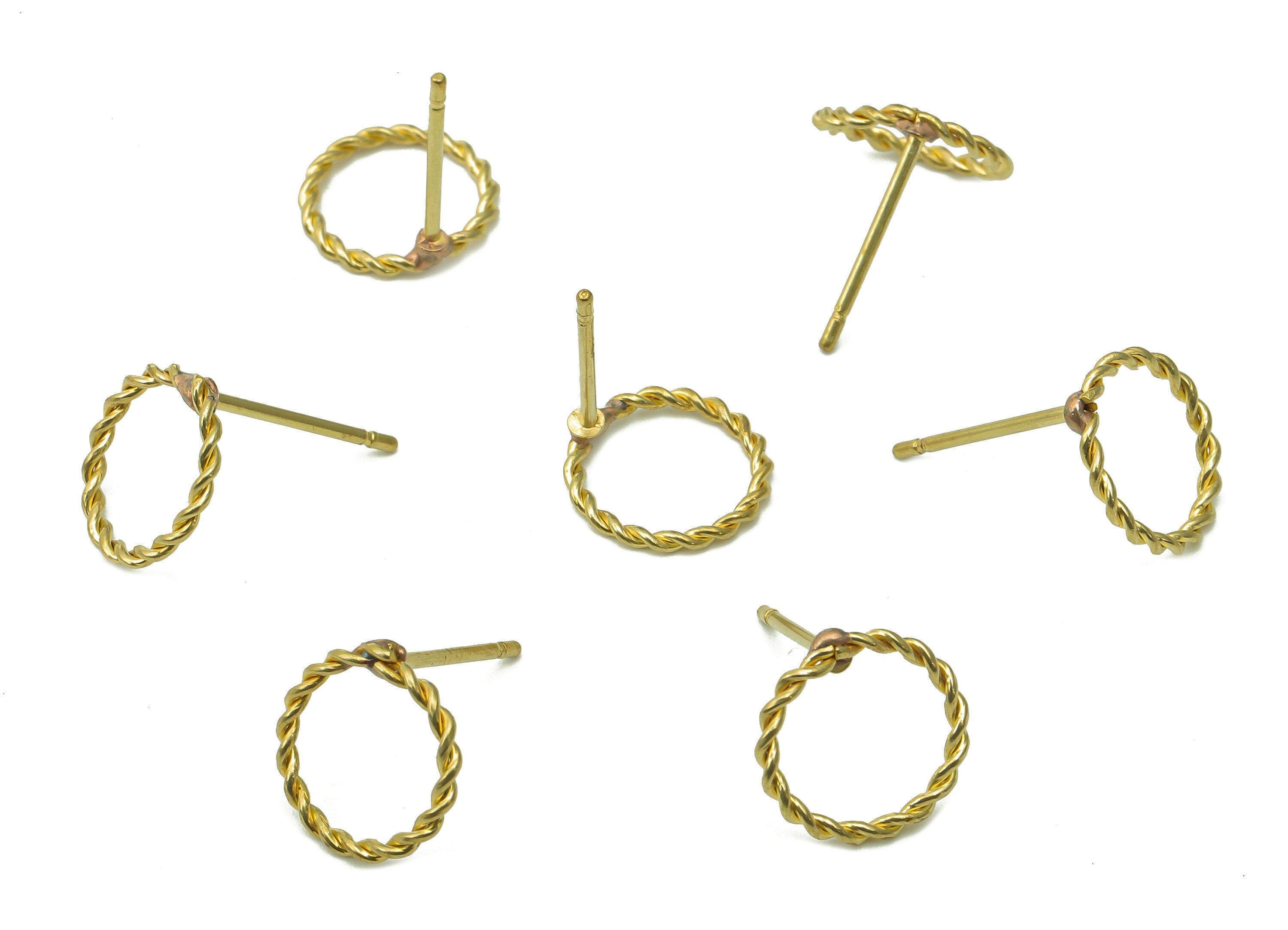Brass Round Twisted Earrings Stud - Raw Brass Twisted Hoop Earring Post - Knot Circle Stud Earring - Brass Stud - 10.3x10.3x1.1mm - PP8041 - DOMEDBAZAAR