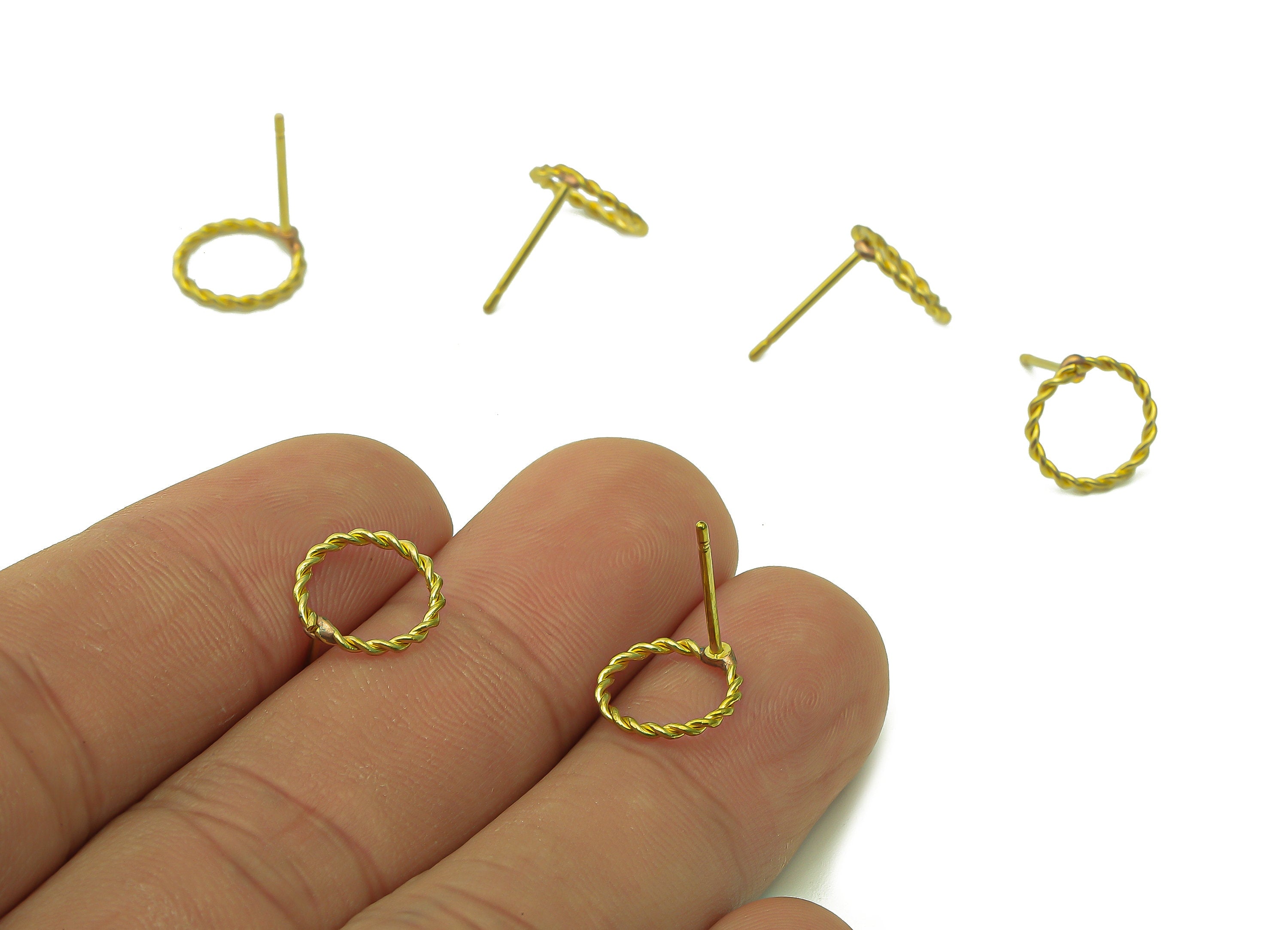 Brass Round Twisted Earrings Stud - Raw Brass Twisted Hoop Earring Post - Knot Circle Stud Earring - Brass Stud - 10.3x10.3x1.1mm - PP8041 - DOMEDBAZAAR