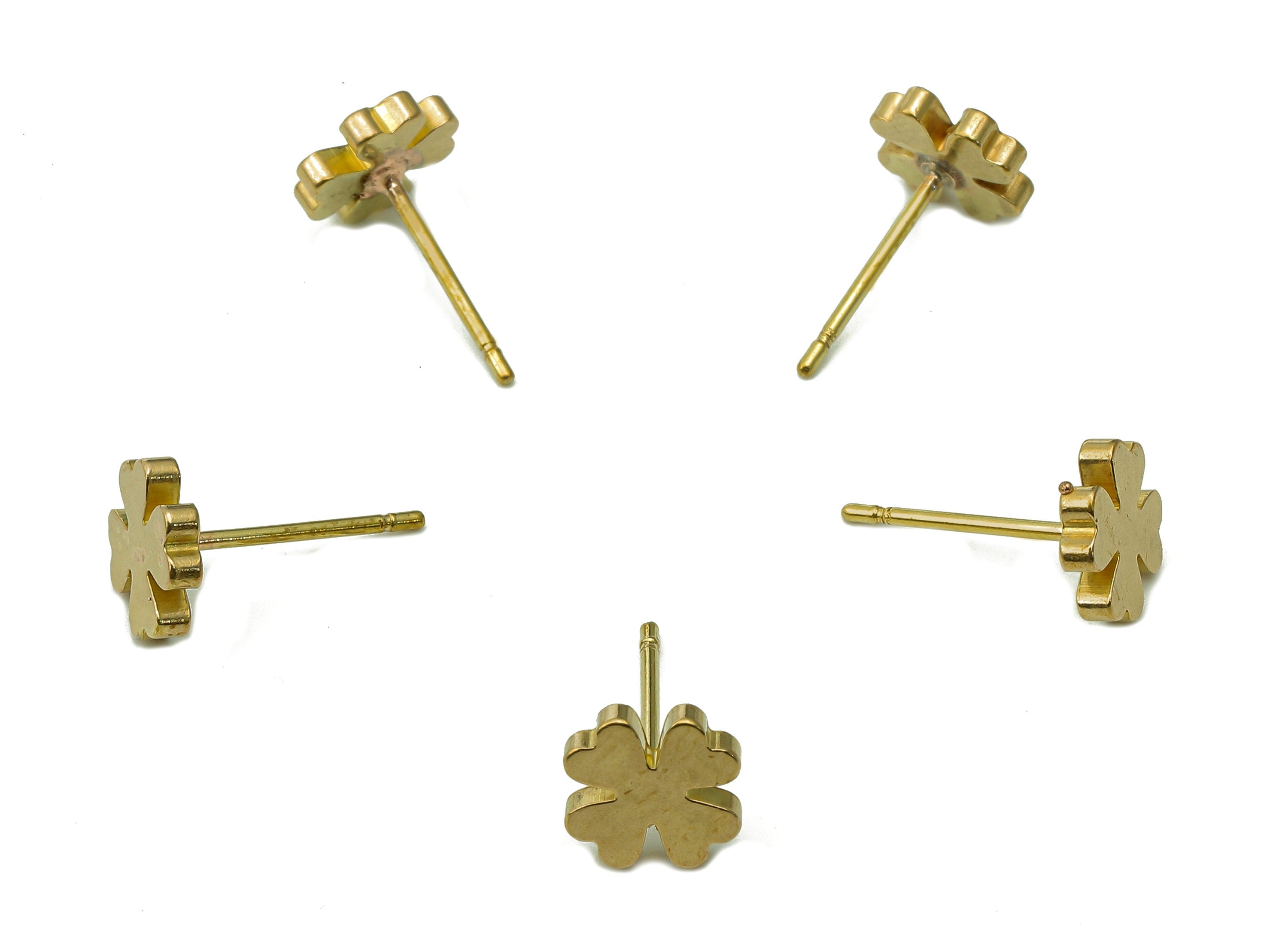 Brass Mini Flower Earrings Stud - Raw Brass Cloverleaf Earring Post - Mini Botanical Stud Earring - Brass Stud - 7.3x7.3x1.6mm - PP8052 - DOMEDBAZAAR