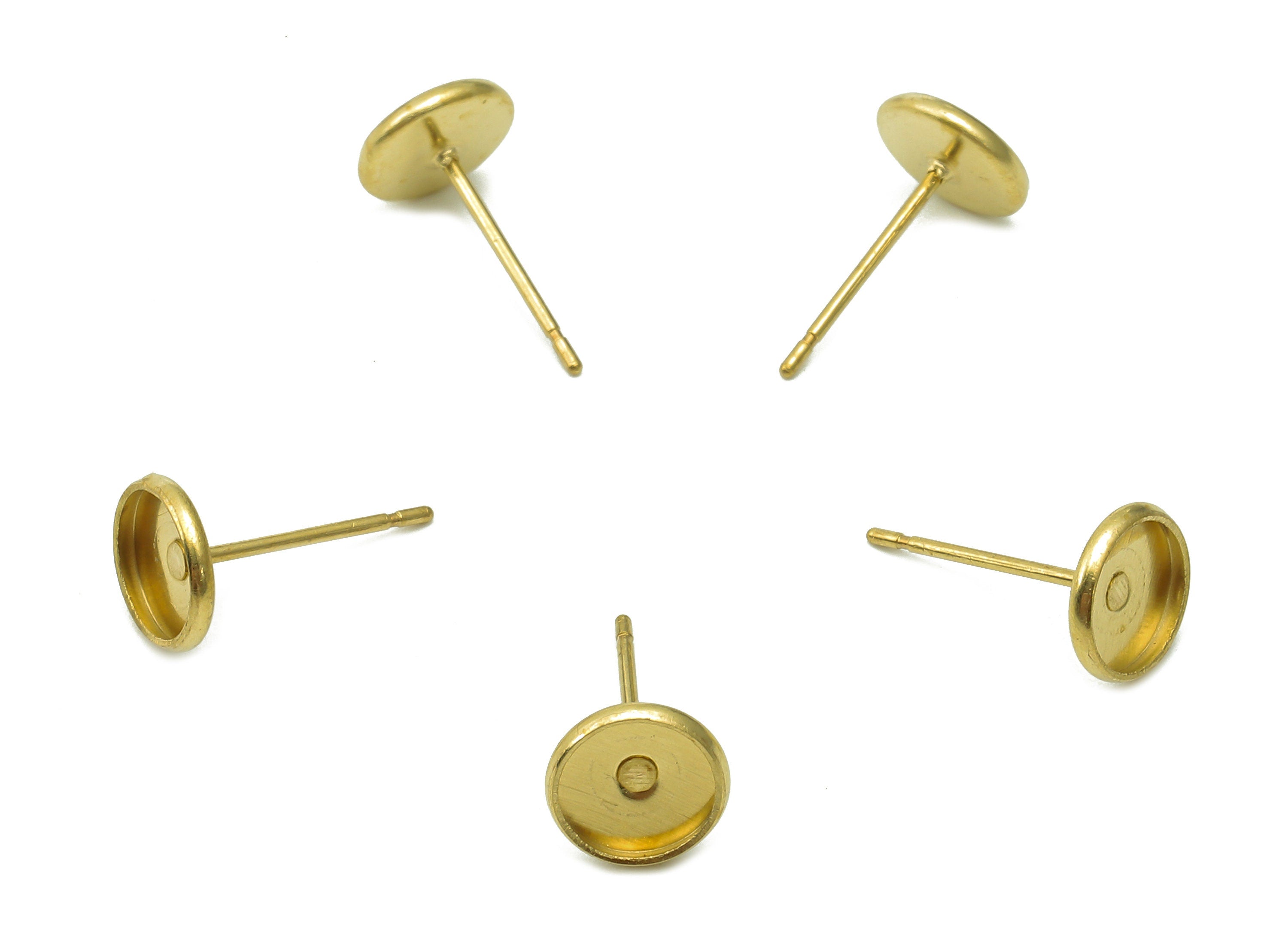 Brass Mini Cabachon Earrings Stud - Raw Brass Mini Circle Earring Post - Round Pot Stud Earring - Brass Stud - 7.2x7.2x1.1mm - PP8064 - DOMEDBAZAAR