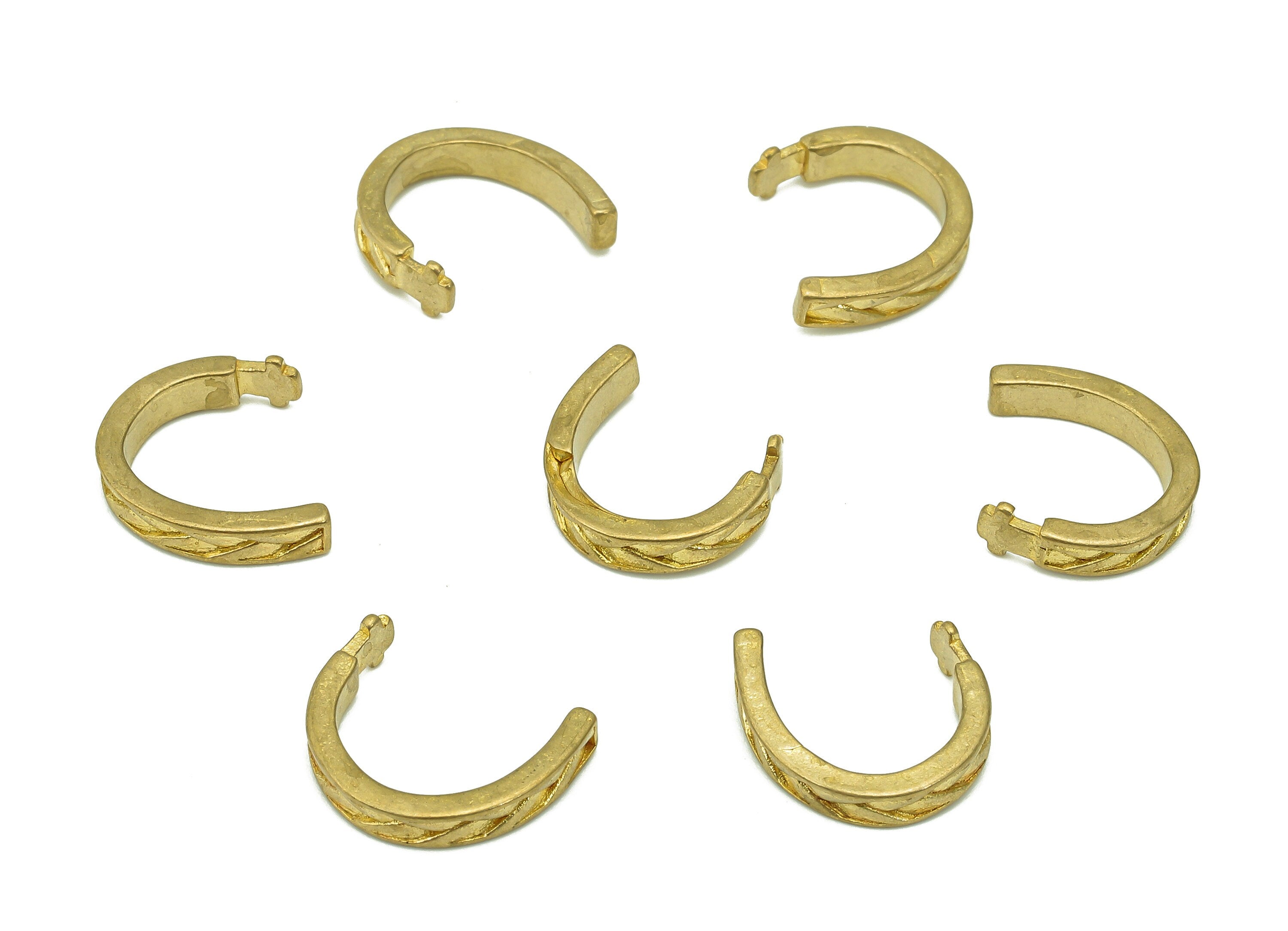 Brass Mini Open Round C Ring - Raw Brass Huggie Hoop Earring Clip - Textured Thick Earring - Semicircle Ear Cuff - 12.3x11.28x1.5mm - PP8138 - DOMEDBAZAAR