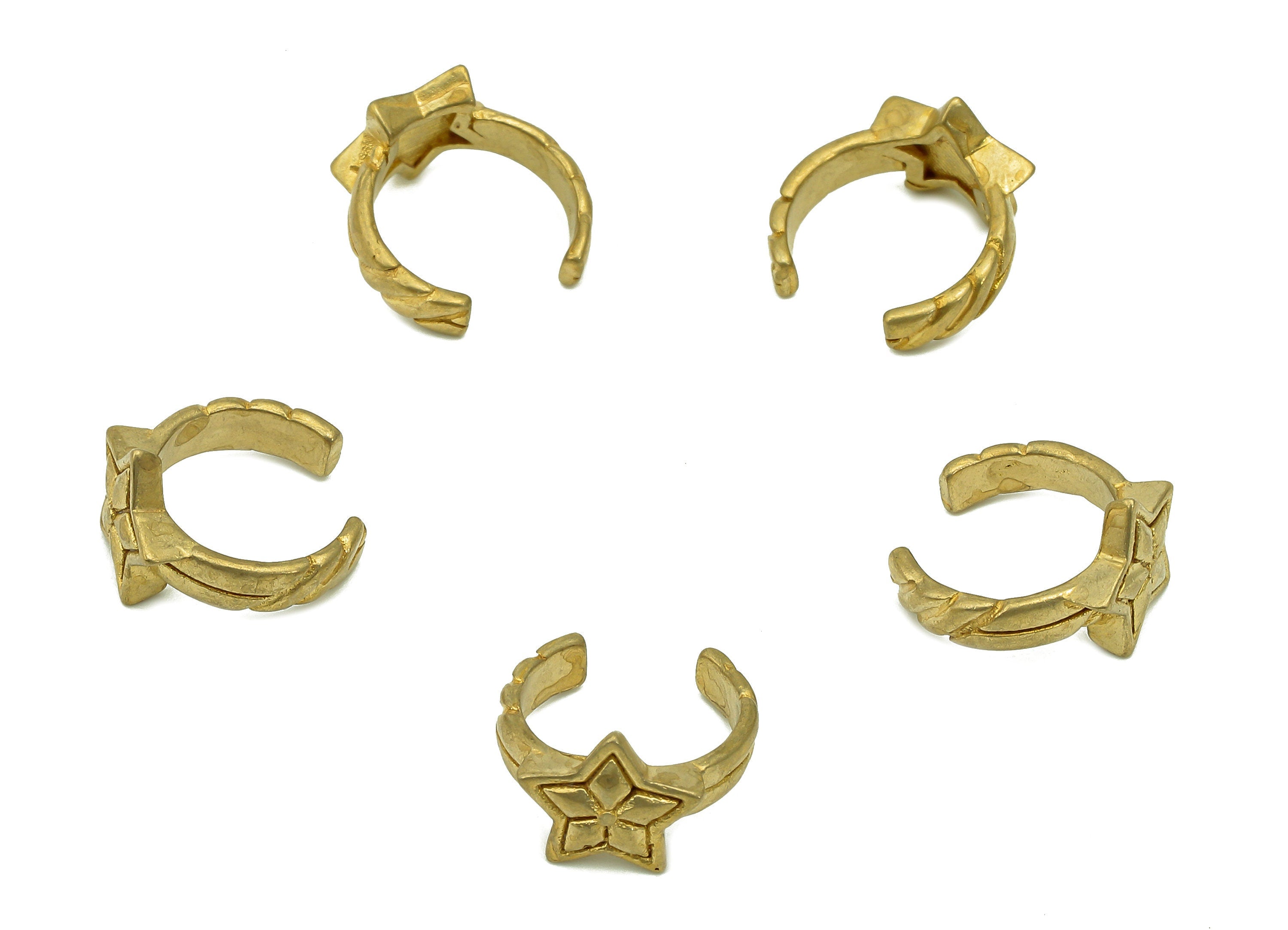 Brass Star Open Round C Ring - Raw Brass Huggie Hoop Earring Clip - Textured Cuff Earring - Semicircle Ear Cuff - 12x12.1x2.5mm - PP8139 - DOMEDBAZAAR
