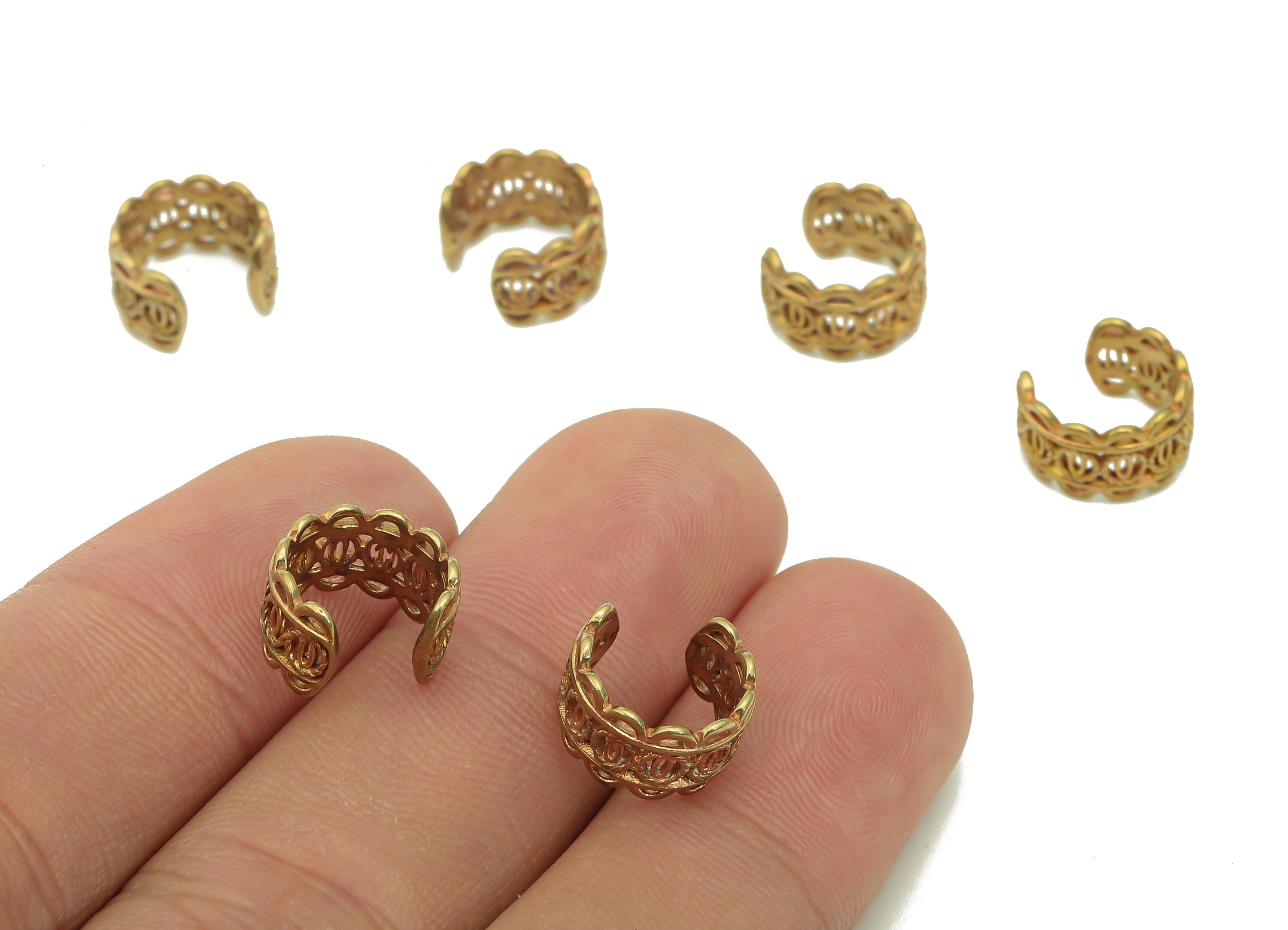 Brass Coronet Open Round C Ring - Raw Brass Oval Cuff Ear - Wide Hollow Hoop Ear Clip - Wave Earring Cuff - 11.08x10.29x1.04mm - PP8141 - DOMEDBAZAAR