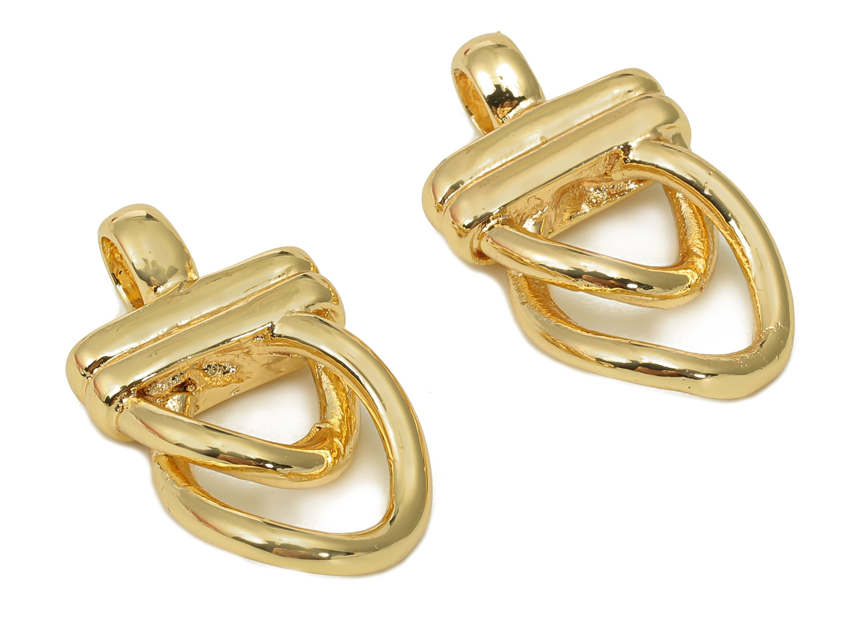 Brass Kont Pendant - Earring Connector - Earring With Loop - 18K Real Gold Plating Charm - 25.7x13.9x4.8mm - RGP5516 - DOMEDBAZAAR