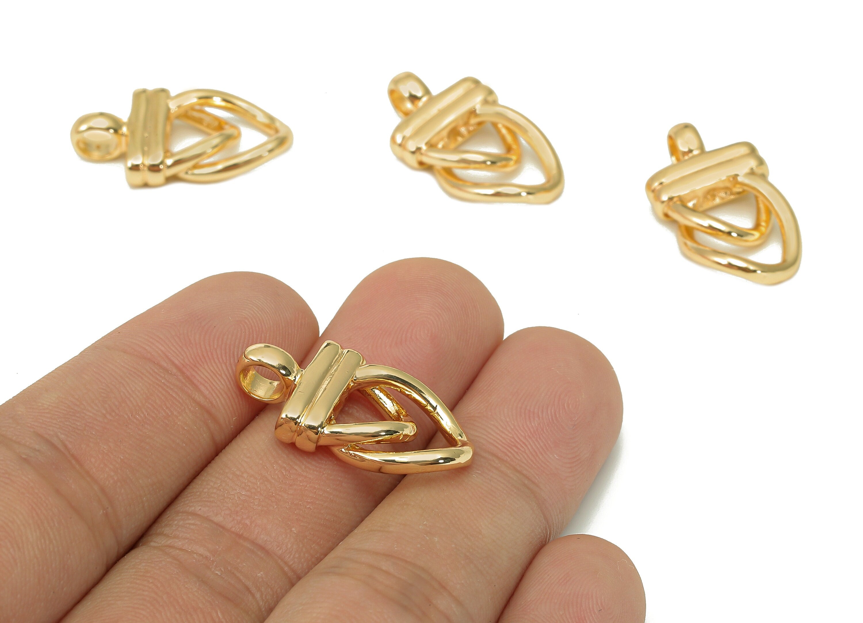 Brass Kont Pendant - Earring Connector - Earring With Loop - 18K Real Gold Plating Charm - 25.7x13.9x4.8mm - RGP5516 - DOMEDBAZAAR