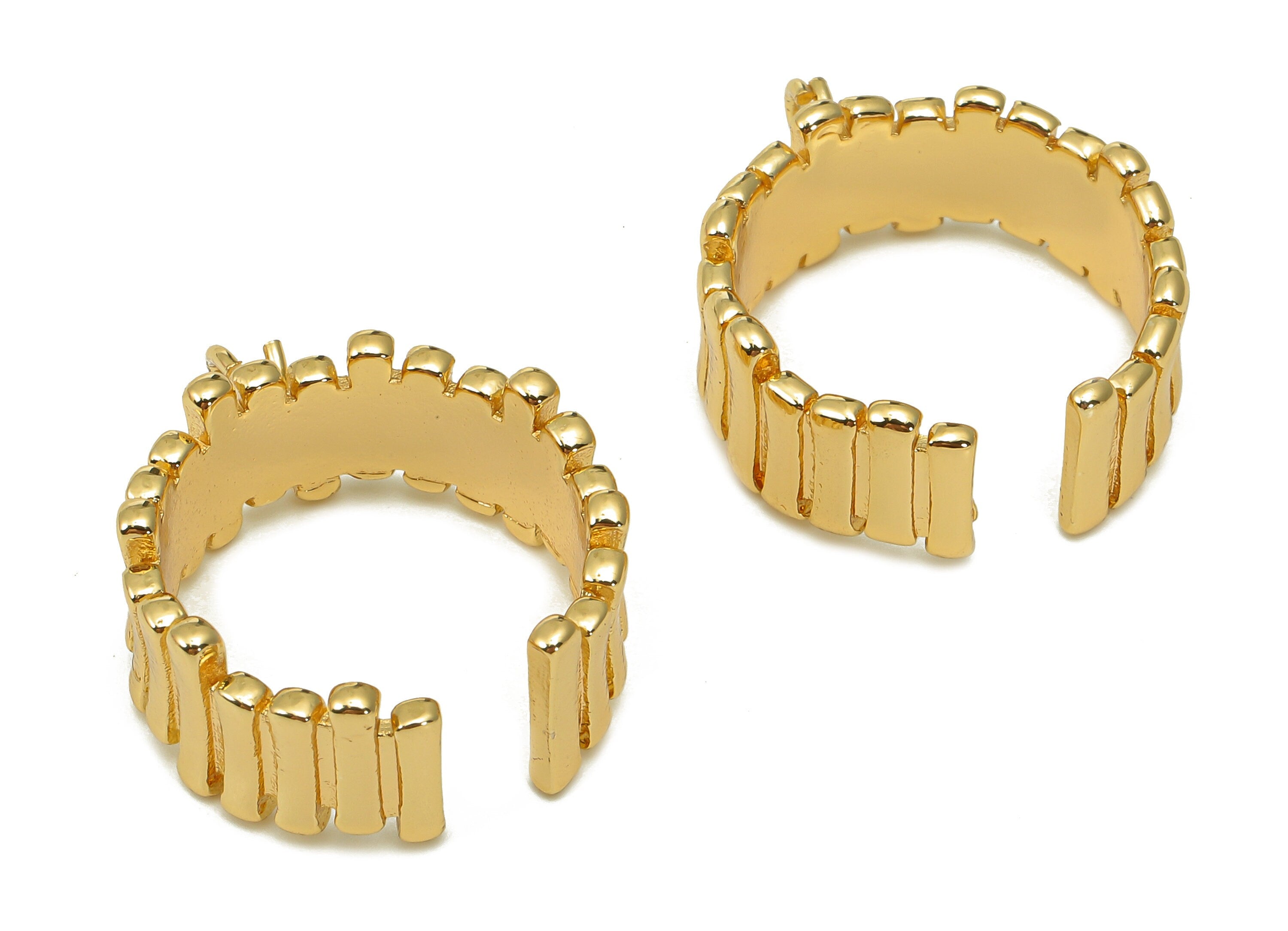 Brass Wide Open Fence Ring - Simple Geometric Hoop Ring - Irregular Stripe Pendant With Loop - 18K Real Gold Plating-24.2x20.7x1.8mm-RGP5517 - DOMEDBAZAAR