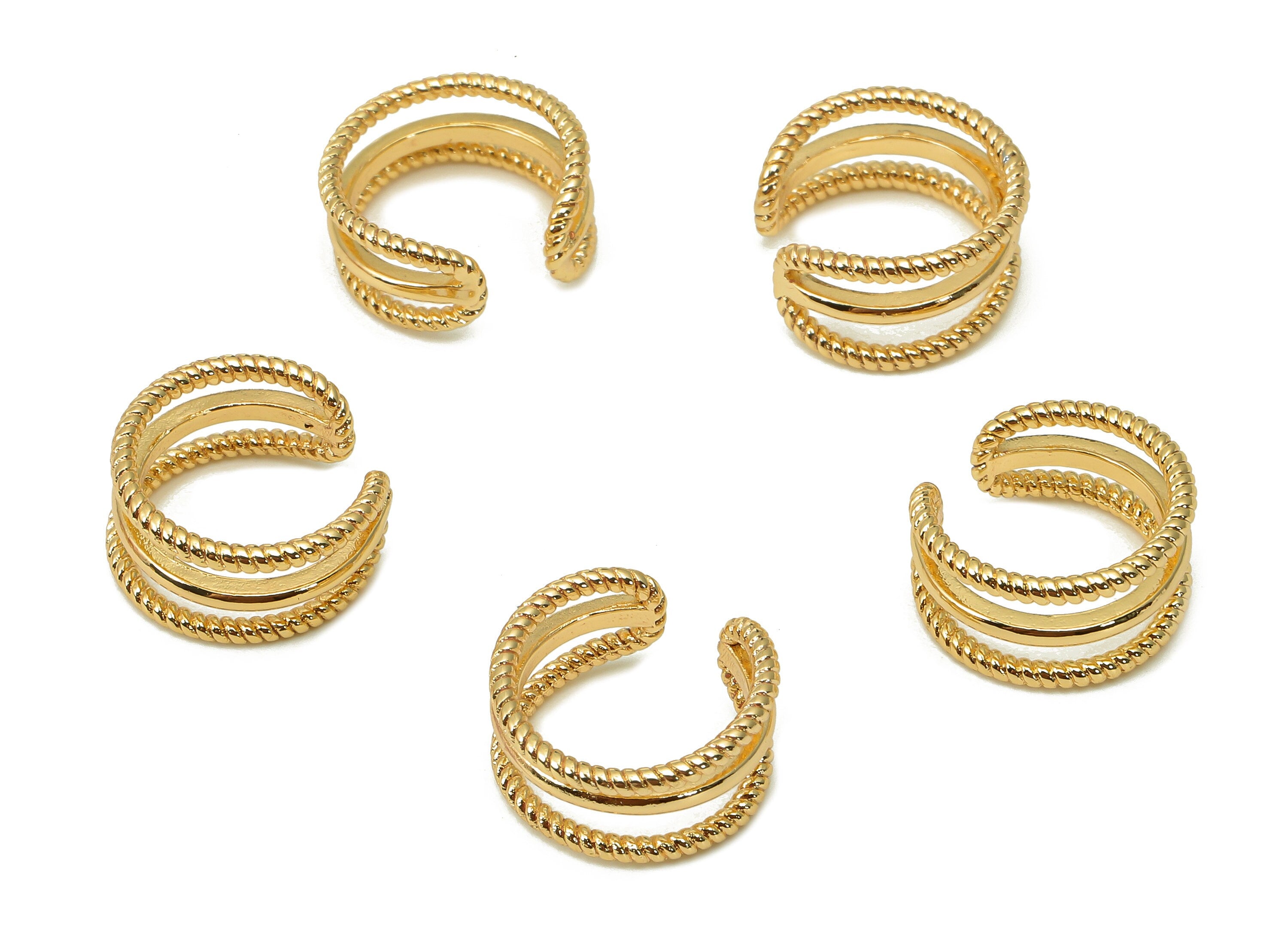 Brass Open Round C Ring - Twisted Hoop Ear Clip - Hoop Earring Cuff - 18K Real Gold Plating Cuff Ear - 13.7x7.4x1.3mm - RGP5518 - DOMEDBAZAAR