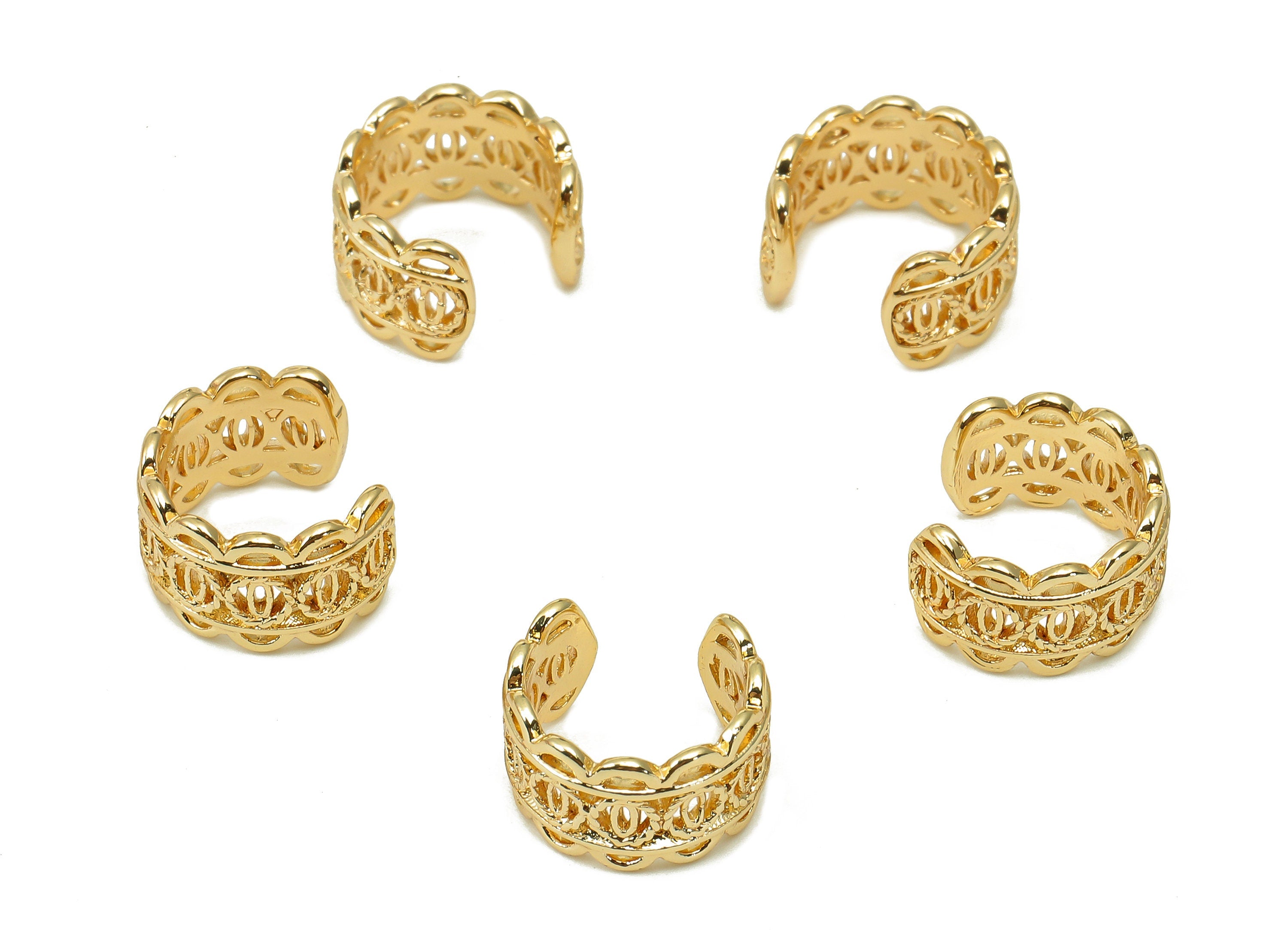 Brass Lacework Open Round C Ring - Coronet Hoop Ear Clip - Wide Hoop Earring Cuff - 18K Real Gold Plating Cuff Ear - 11.5x6.8x1.1mm -RGP5520 - DOMEDBAZAAR