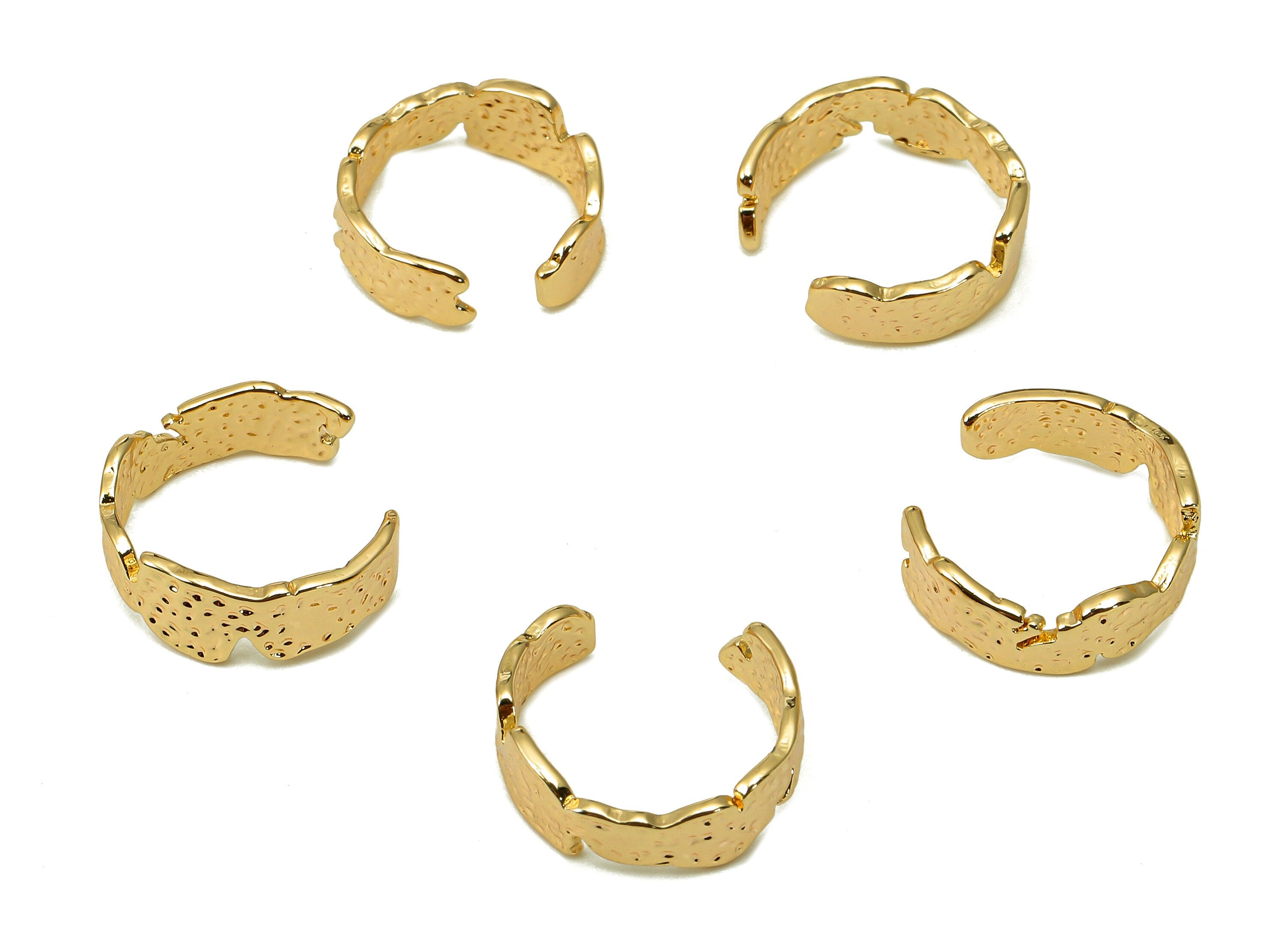 Brass Hammered Open Round C Ring - Dots Hoop Ear Clip - Spot Hoop Earring Cuff - 18K Real Gold Plating Cuff Ear - 11.7x4x0.7mm - RGP5521 - DOMEDBAZAAR