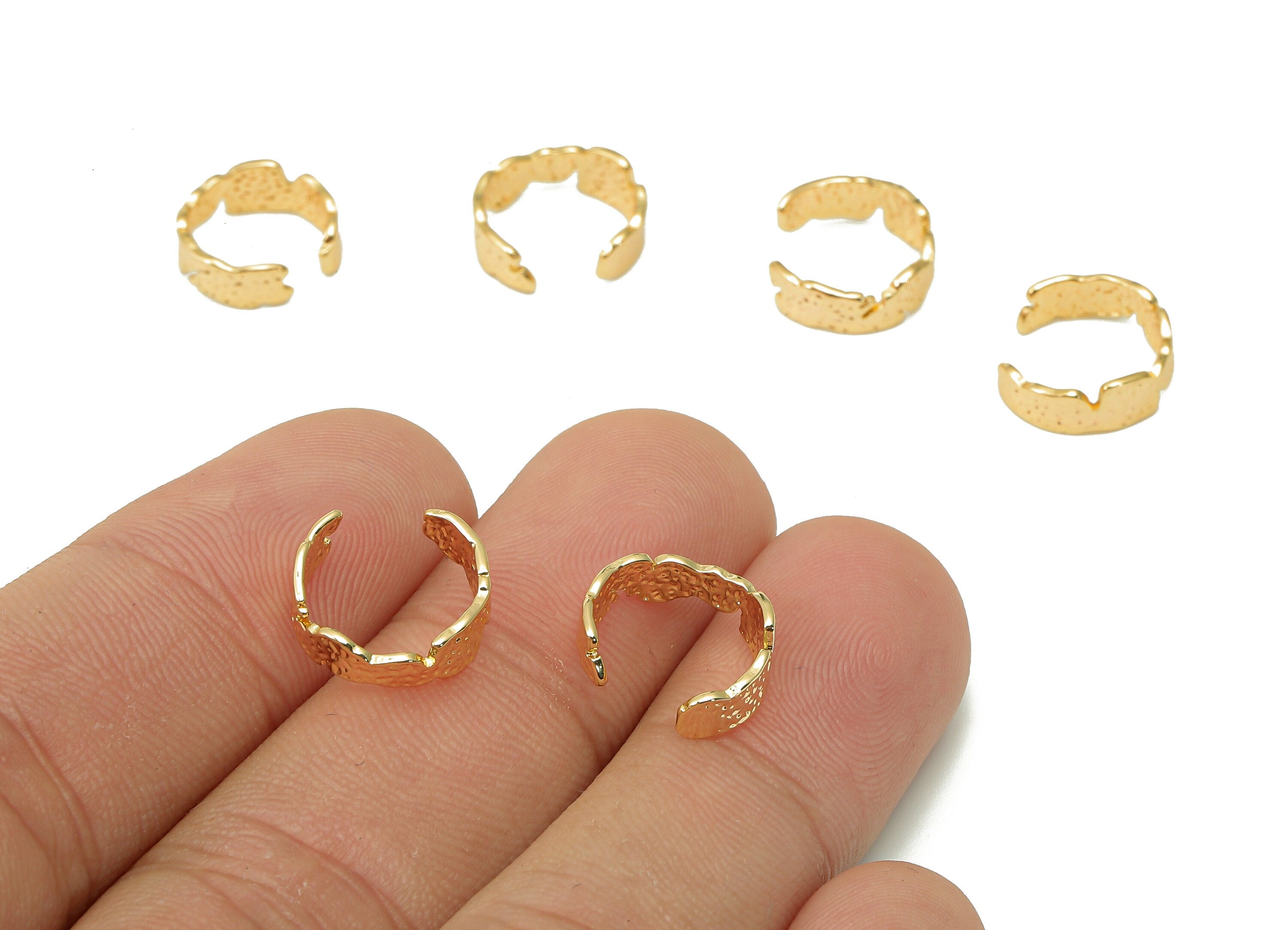 Brass Hammered Open Round C Ring - Dots Hoop Ear Clip - Spot Hoop Earring Cuff - 18K Real Gold Plating Cuff Ear - 11.7x4x0.7mm - RGP5521 - DOMEDBAZAAR