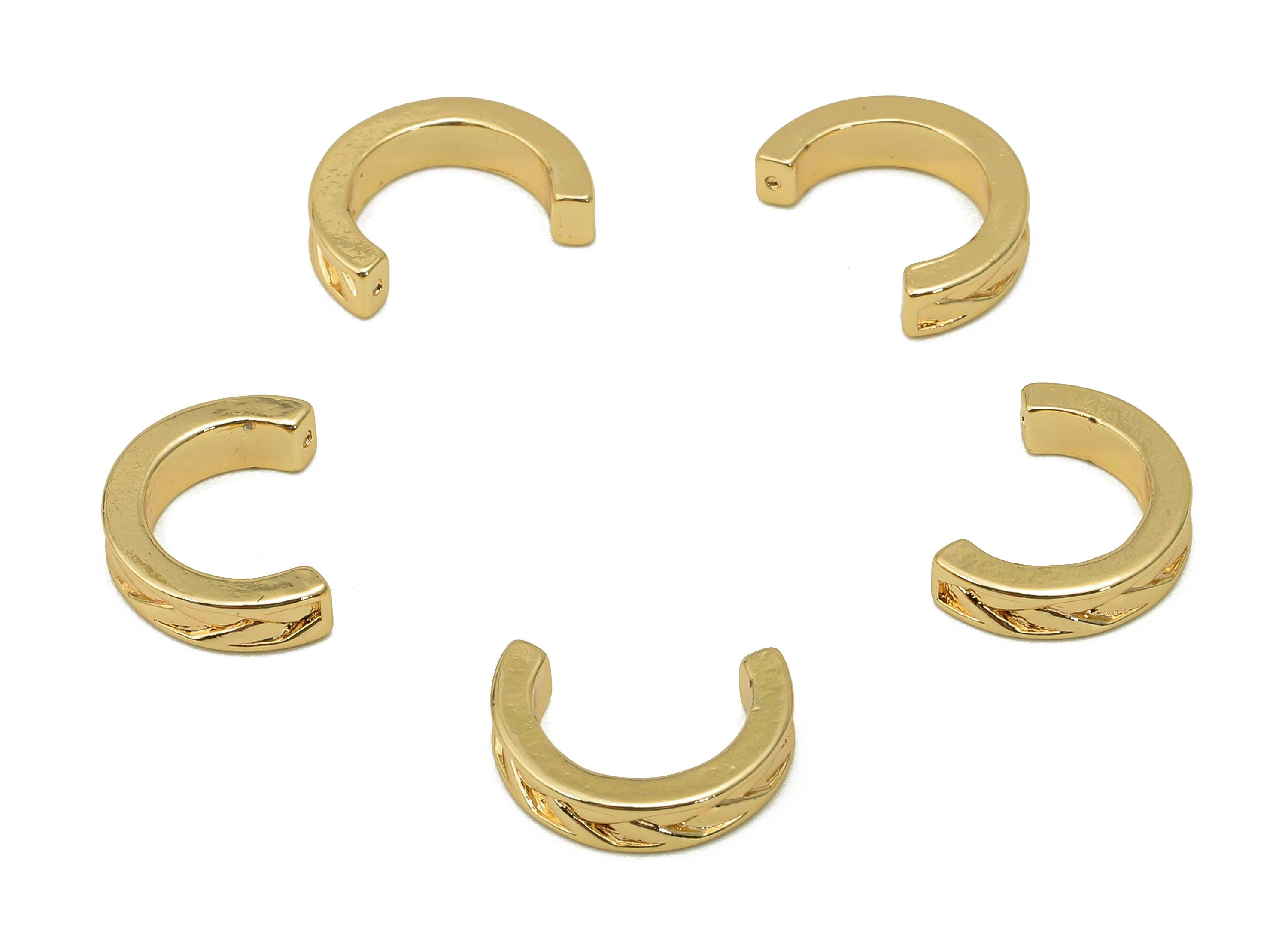 Brass Thick Open Round C Ring - Textured Hoop For Stud Earring- Hoop For Earring Stud - 18K Real Gold Plating - 11.6x2.7x1.6mm - RGP5522 - DOMEDBAZAAR