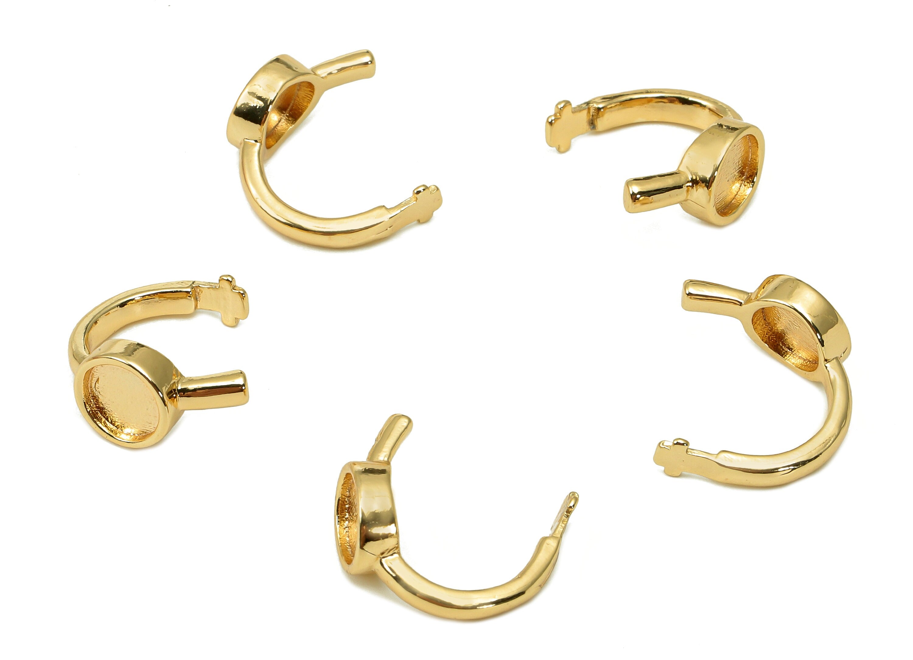 Brass Cabachon Open Round C Ring - Round Hoop Ear Clip - Circle Hoop Earring Cuff - 18K Real Gold Plating Cuff Ear - 13.8x6.7x2.7mm -RGP5523 - DOMEDBAZAAR