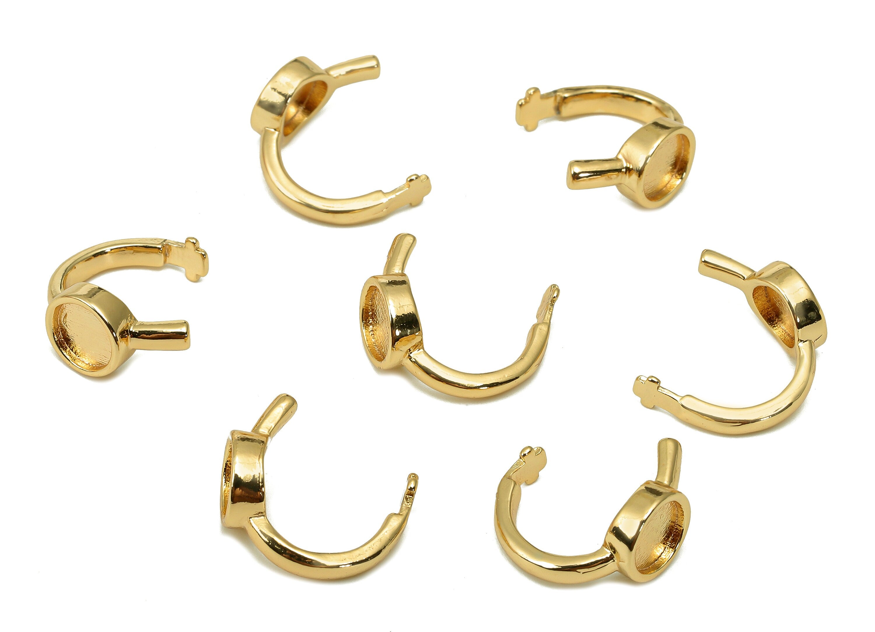 Brass Cabachon Open Round C Ring - Round Hoop Ear Clip - Circle Hoop Earring Cuff - 18K Real Gold Plating Cuff Ear - 13.8x6.7x2.7mm -RGP5523 - DOMEDBAZAAR
