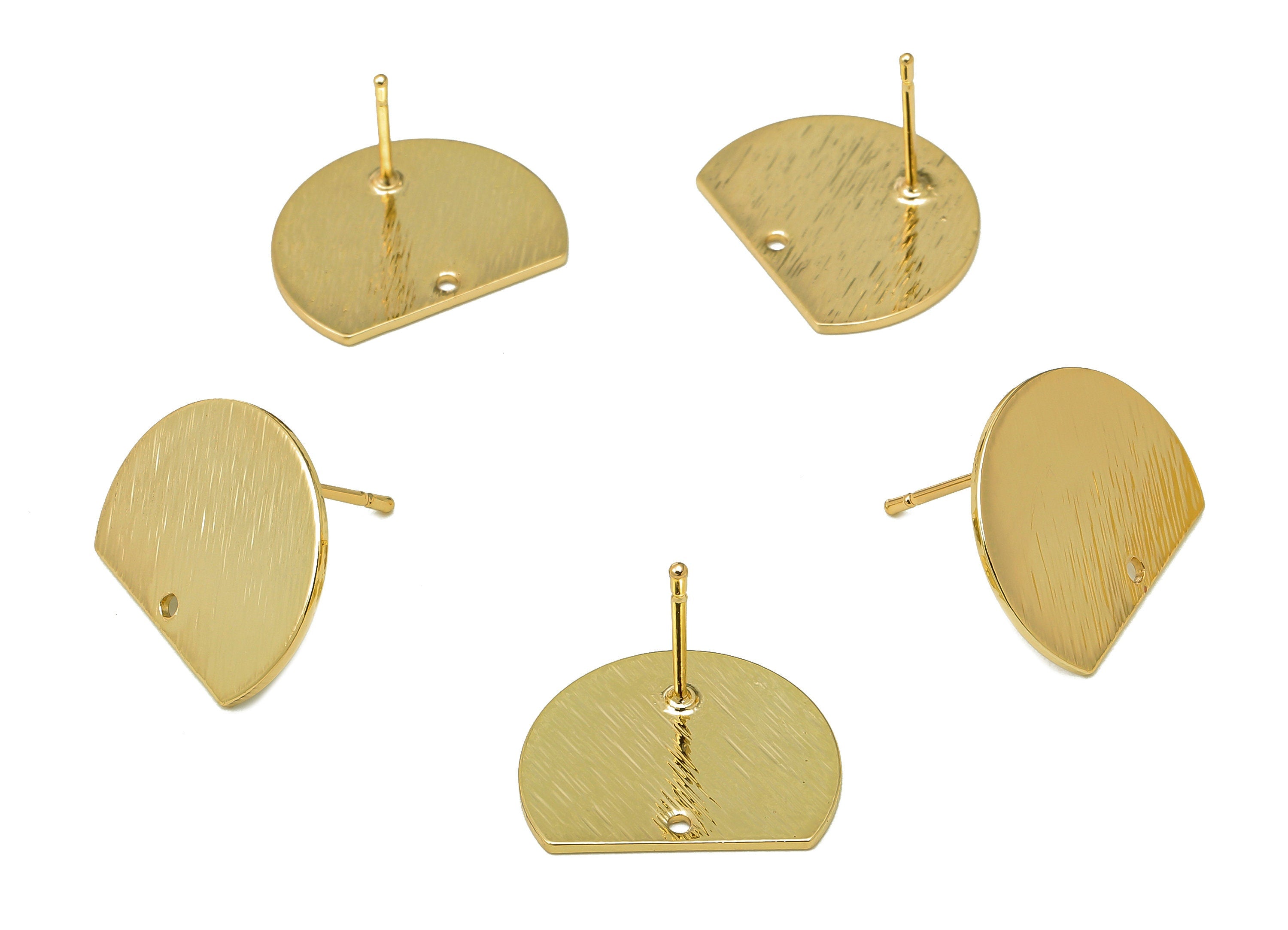Brass Half Round Earring Post - Textured Semicircle Stud Earring - 316 Stainless Steel - 18K Real Gold Plating - 18.7x14.9x0.8mm - RGP5441 - DOMEDBAZAAR