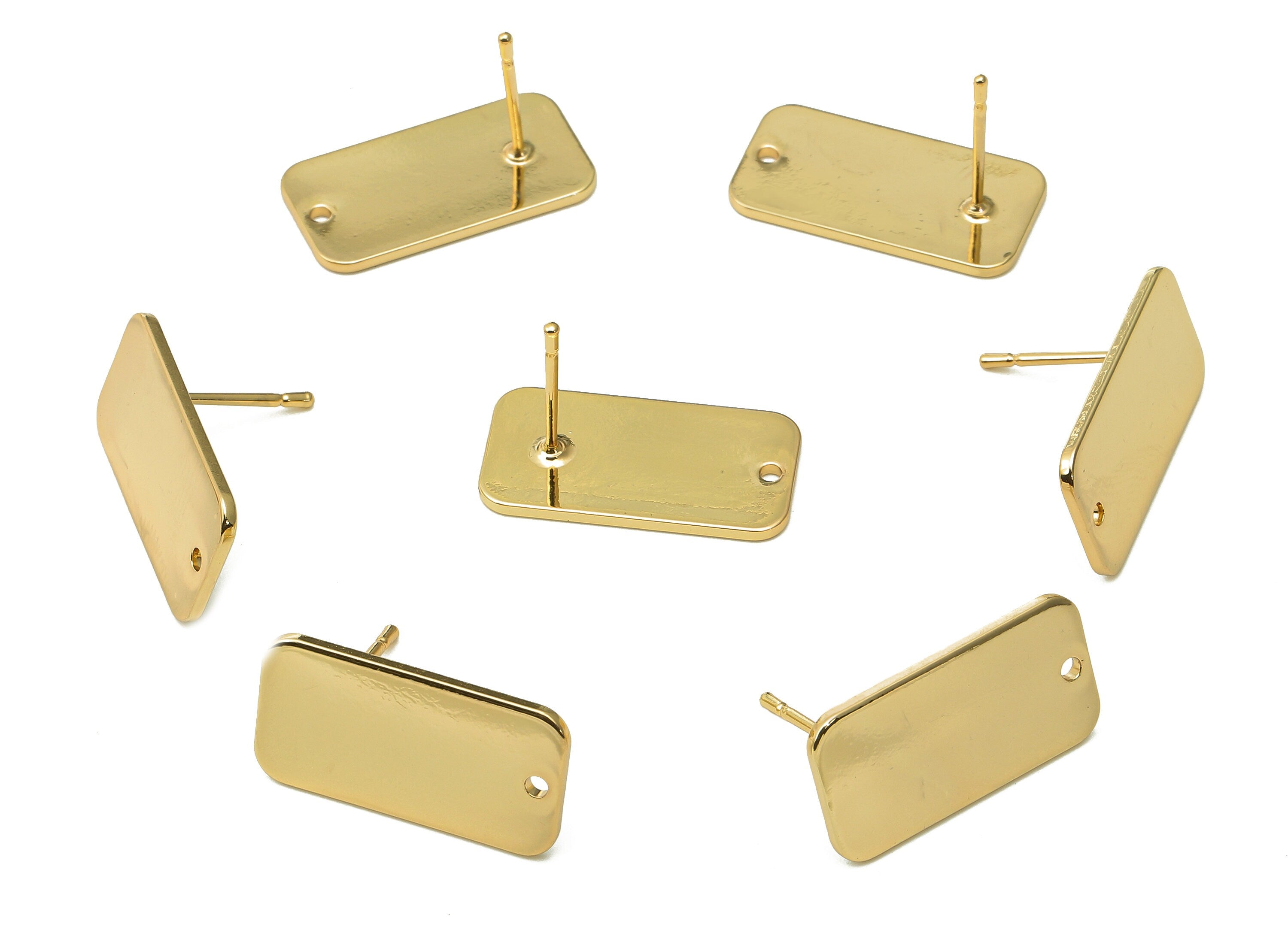 Brass Rectangle Stud Earring - Gold Rectangle Earring Post - 316 Stainless Steel - 18K Real Gold Plating - 20x10.4x1.1mm - RGP5442 - DOMEDBAZAAR
