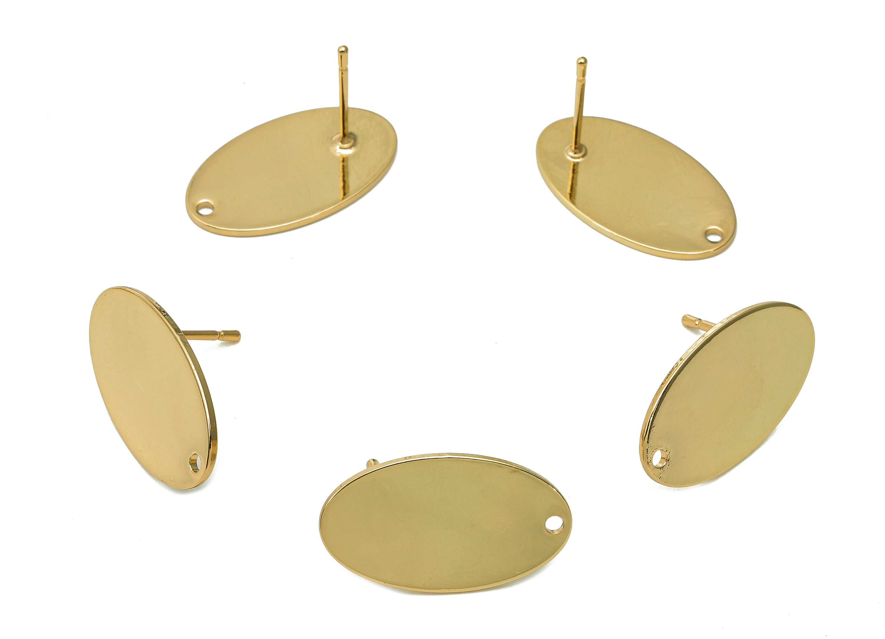 Brass Oval Stud Earring - Gold Oval Earring Post - 316 Stainless Steel - 18K Real Gold Plating - 20.9x12.2x0.9mm - RGP5443 - DOMEDBAZAAR