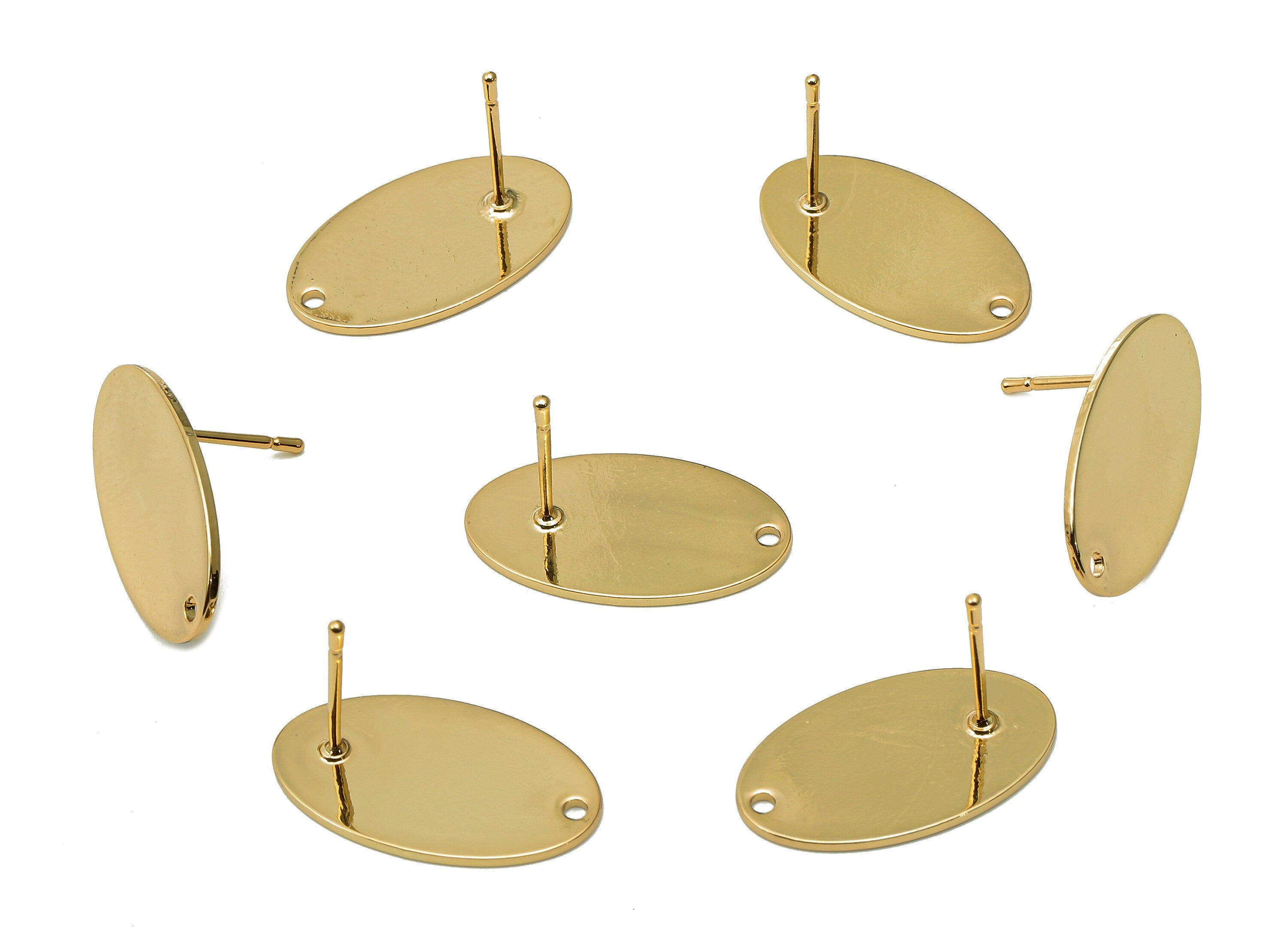 Brass Oval Stud Earring - Gold Oval Earring Post - 316 Stainless Steel - 18K Real Gold Plating - 20.9x12.2x0.9mm - RGP5443 - DOMEDBAZAAR