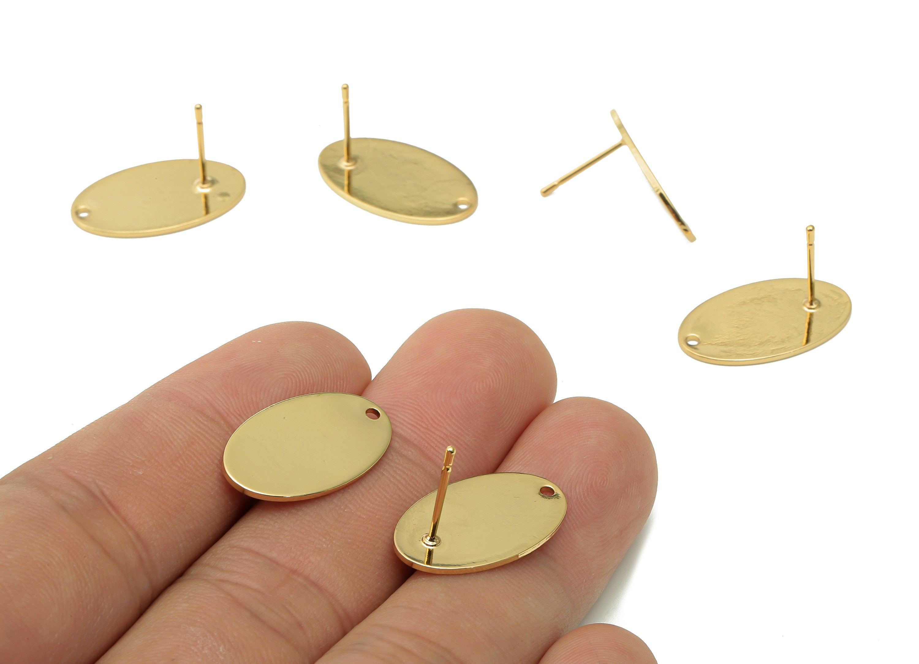 Brass Oval Stud Earring - Gold Oval Earring Post - 316 Stainless Steel - 18K Real Gold Plating - 20.9x12.2x0.9mm - RGP5443 - DOMEDBAZAAR
