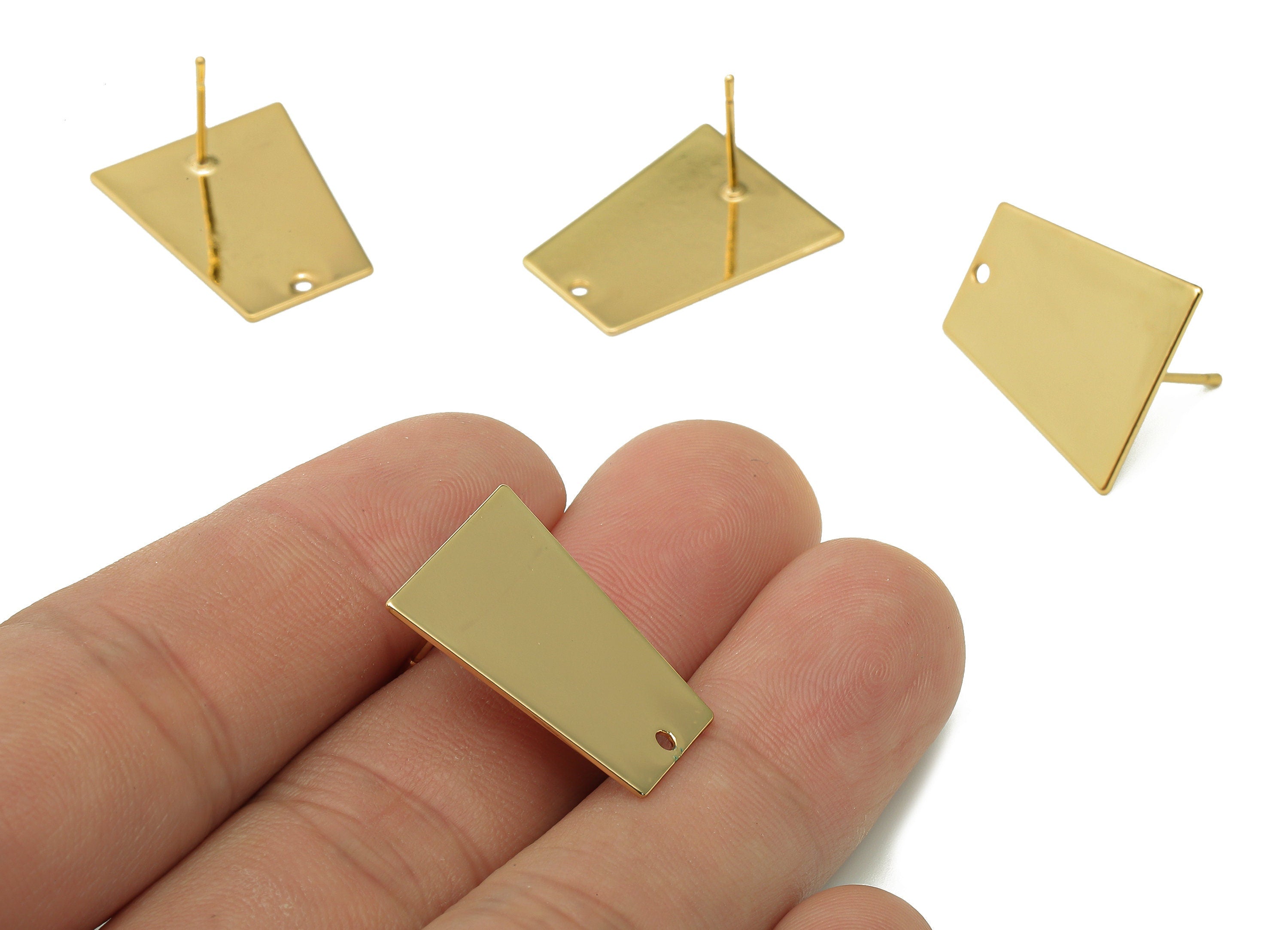 Brass Trapezoid Stud Earring - Gold Stamping Blank Earring Post - 316 Stainless Steel - 18K Real Gold Plating - 22x17.8x0.6mm - RGP5447 - DOMEDBAZAAR
