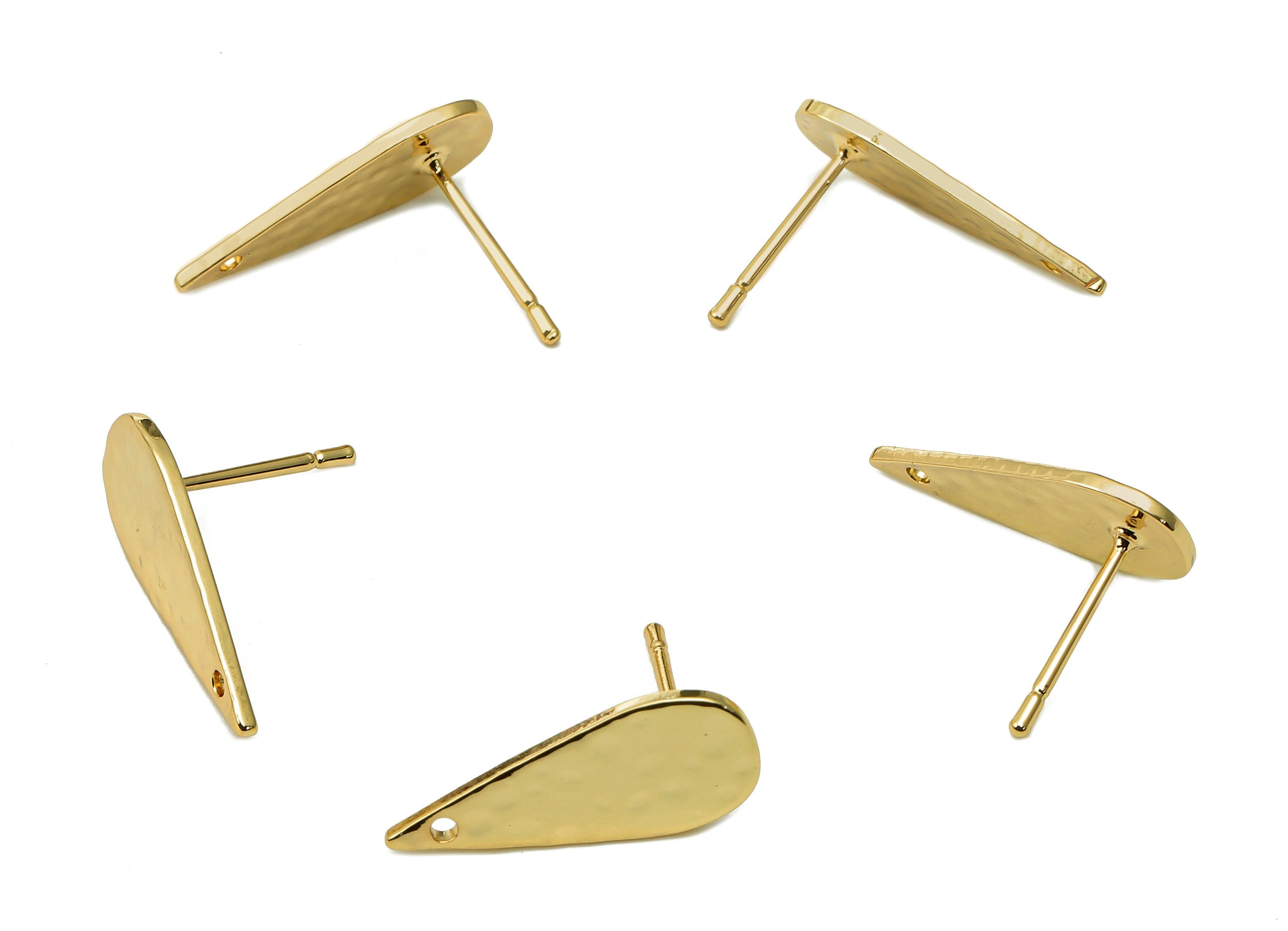 Brass Mini Drop Stud Earring - Gold Hammered Teardrop Earring Post - 316 Stainless Steel - 18K Real Gold Plating - 18.9x7.9x1.1mm - RGP5448 - DOMEDBAZAAR