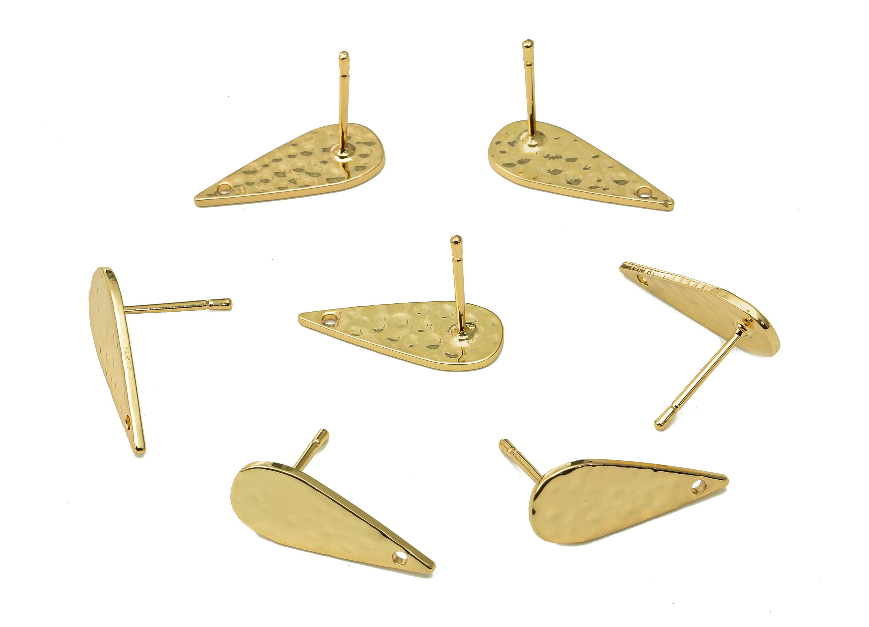 Brass Mini Drop Stud Earring - Gold Hammered Teardrop Earring Post - 316 Stainless Steel - 18K Real Gold Plating - 18.9x7.9x1.1mm - RGP5448 - DOMEDBAZAAR