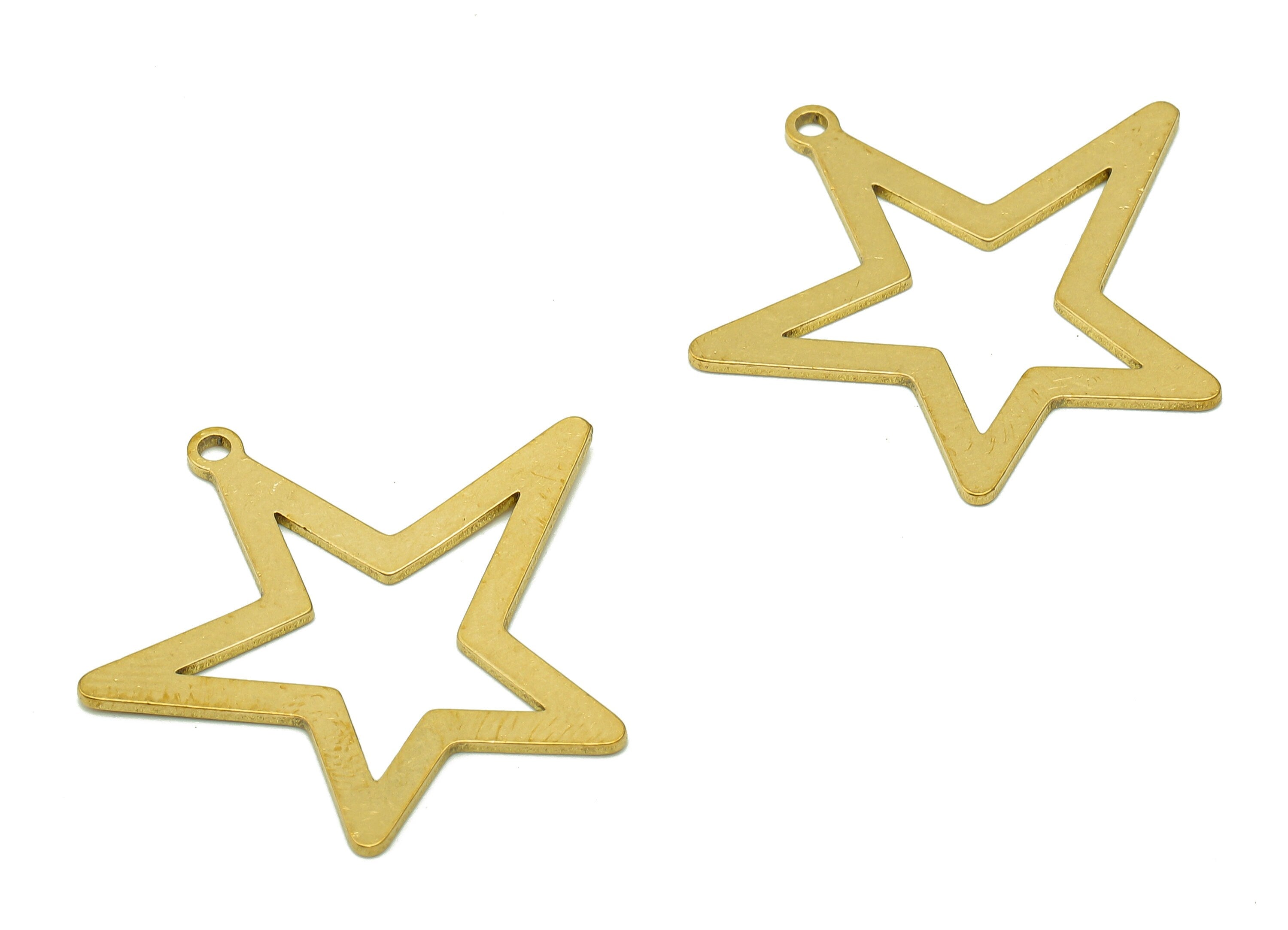 Brass Star Earring Charm - Raw Brass Five-pointed Star Earring - Star Pendant With Loop - Charm For Necklace - 29.6x27.8x0.7mm - PPZ0174 - DOMEDBAZAAR