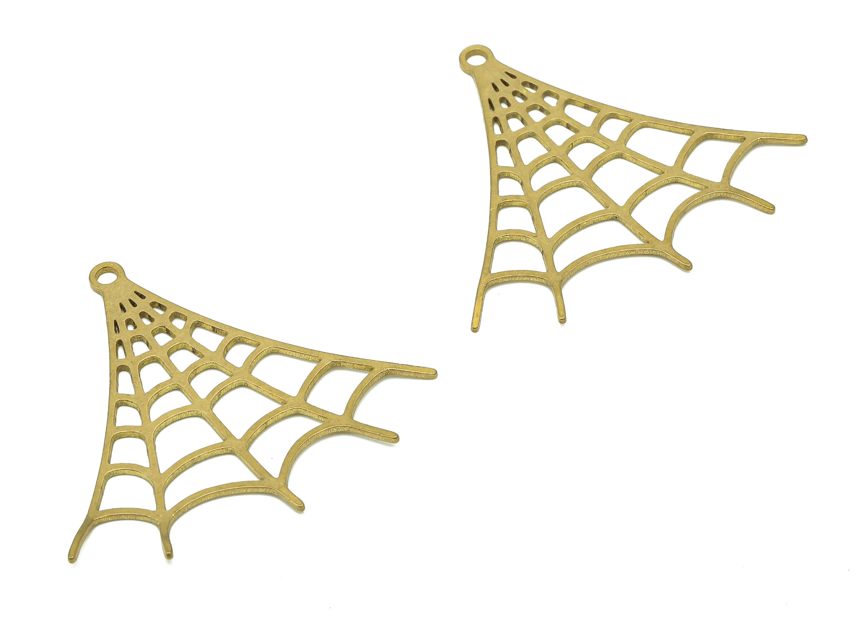 Brass Spider Web Earring Charm - Raw Brass Spider Web Earrings - Pendant With Loop - Spider Web Charms - 32.4x35.3x0.6mm - PPZ0197 - DOMEDBAZAAR