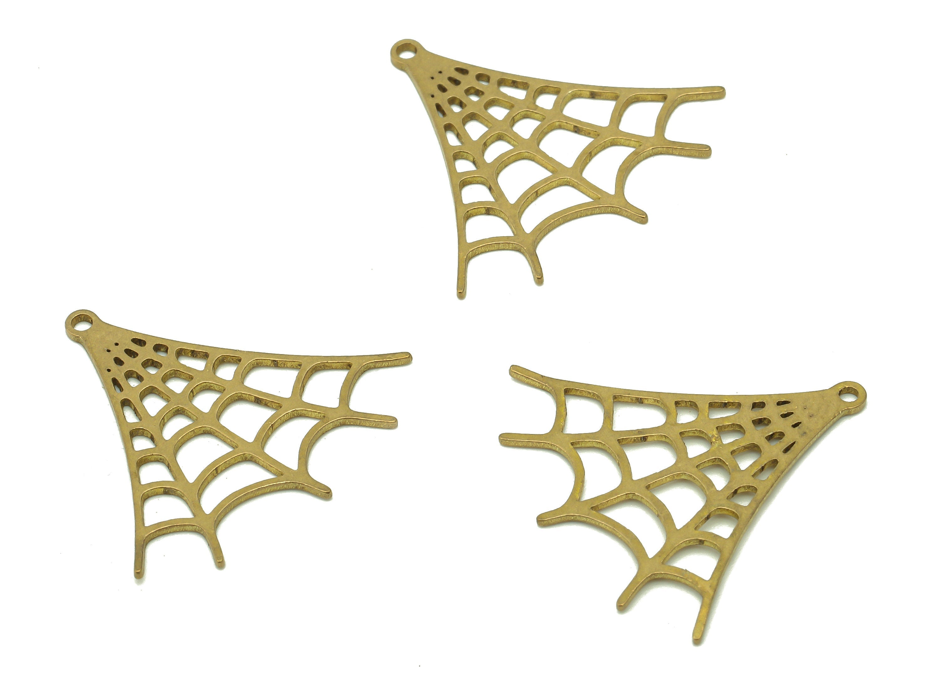 Brass Spider Web Earring Charm - Raw Brass Spider Web Earrings - Pendant With Loop - Spider Web Charms - 23.1x24.9x0.7mm - PPZ0198 - DOMEDBAZAAR