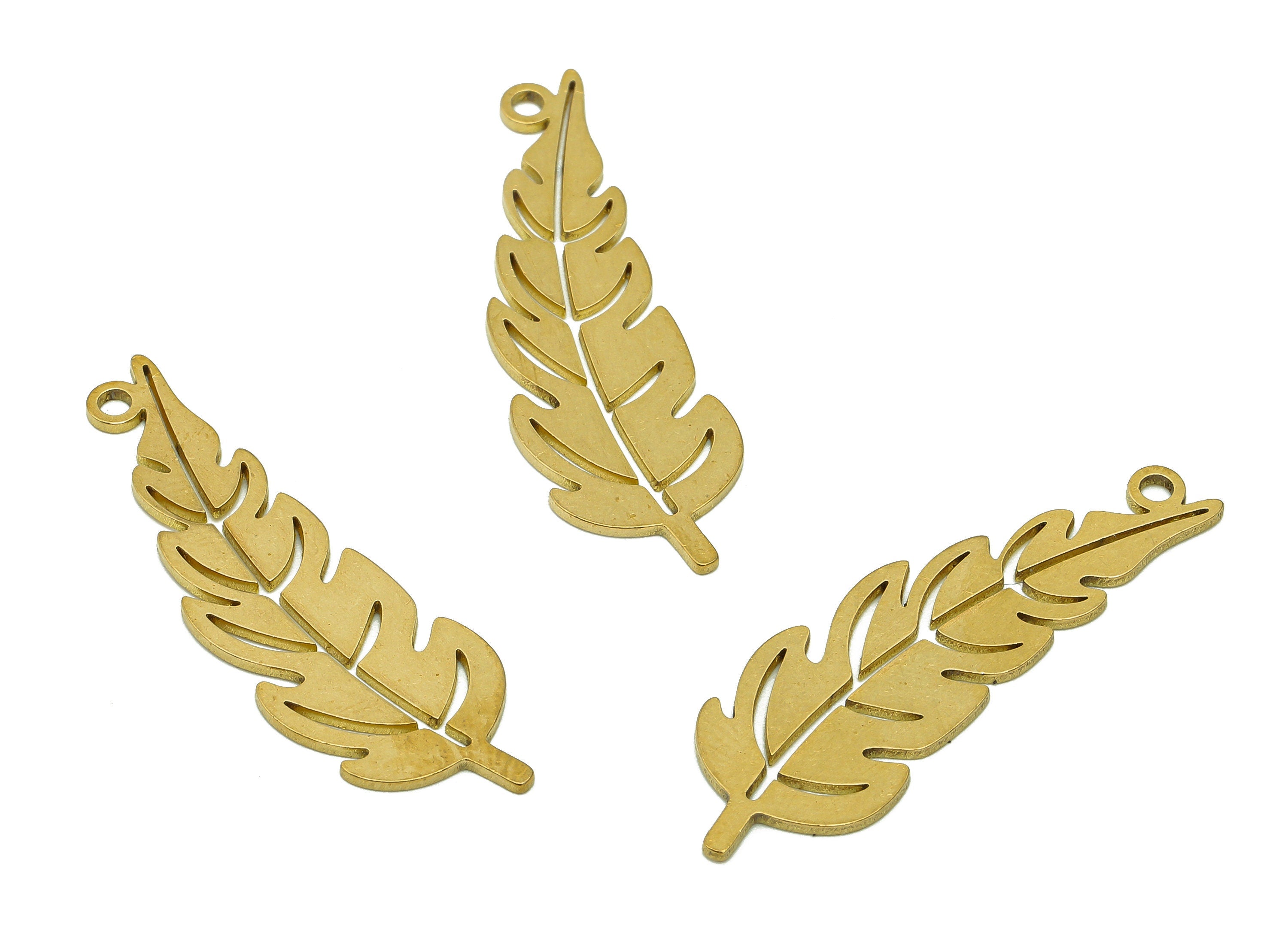 Brass Leaves Earring Charms - Raw Brass Hawthorn Earring - Leaf Pendant With Loop - Botanical Charm For Necklace - 35x10.9x0.8mm - PPA5690 - DOMEDBAZAAR