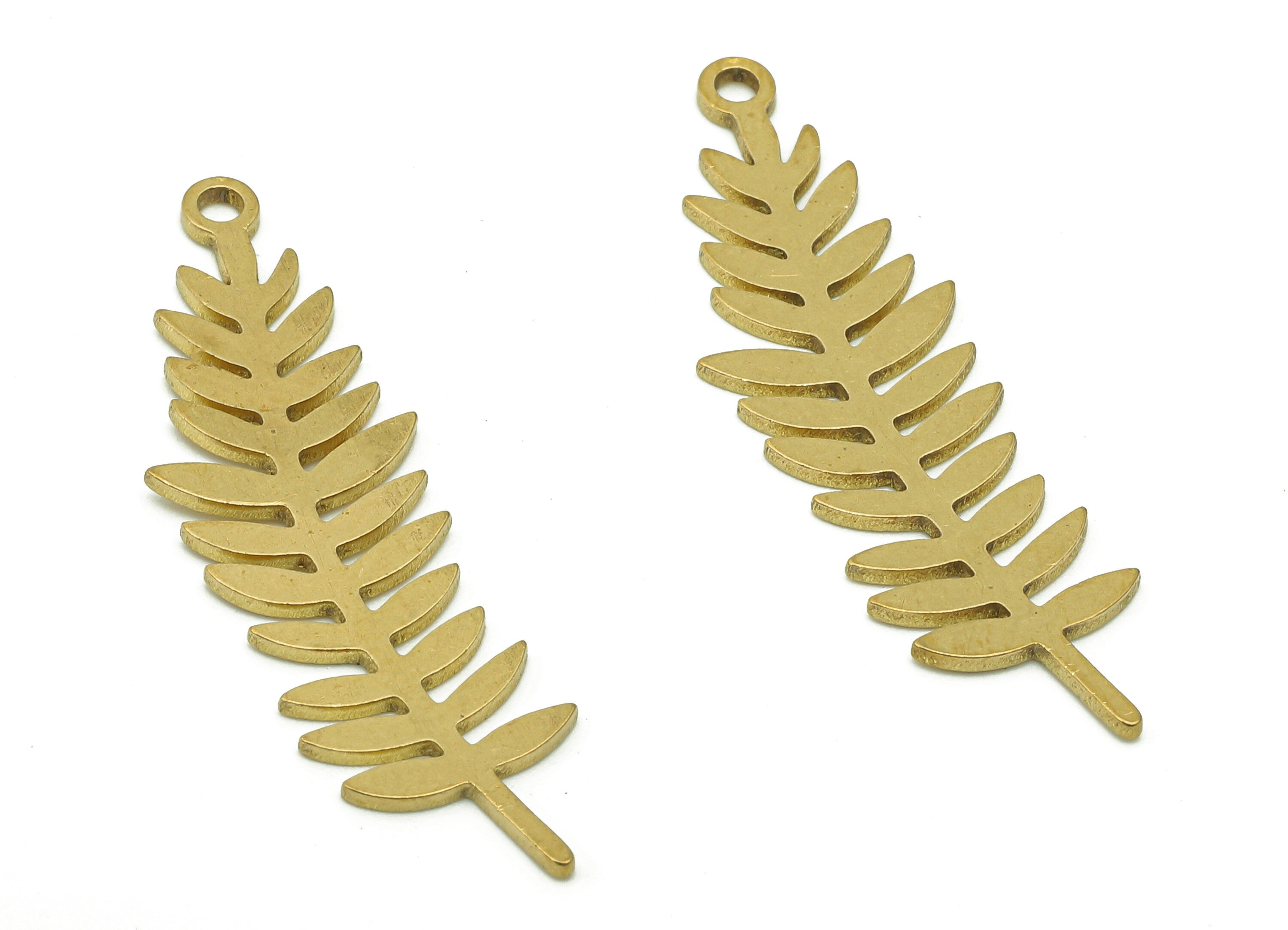 Brass Leaves Earring Charms - Raw Brass Ash Leaf Earring - Leaf Pendant With Loop - Botanical Charm For Necklace - 34.8x10.3x0.7mm - PPA5699 - DOMEDBAZAAR