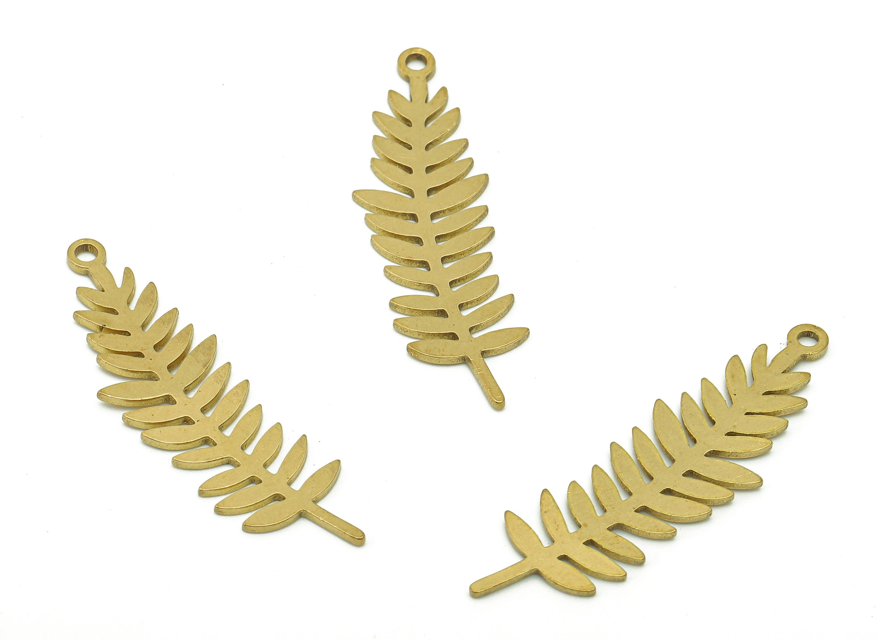 Brass Leaves Earring Charms - Raw Brass Ash Leaf Earring - Leaf Pendant With Loop - Botanical Charm For Necklace - 34.8x10.3x0.7mm - PPA5699 - DOMEDBAZAAR