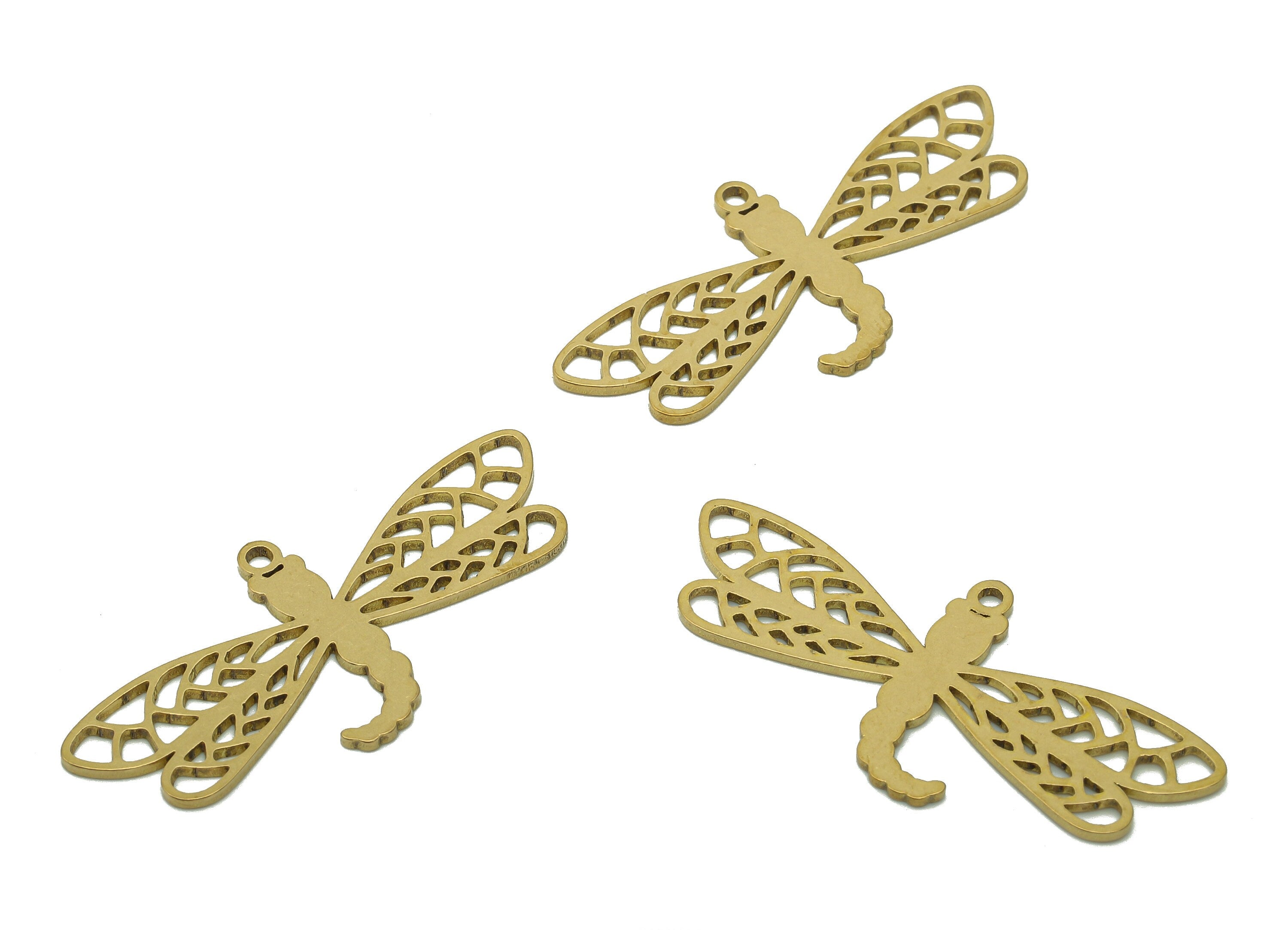 Brass Dragonfly Earring Charms - Raw Brass Dragonfly Earring - Dragonfly Pendant With Loop - Charm For Necklace - 37.9x17.9x0.9mm - PPA5991 - DOMEDBAZAAR