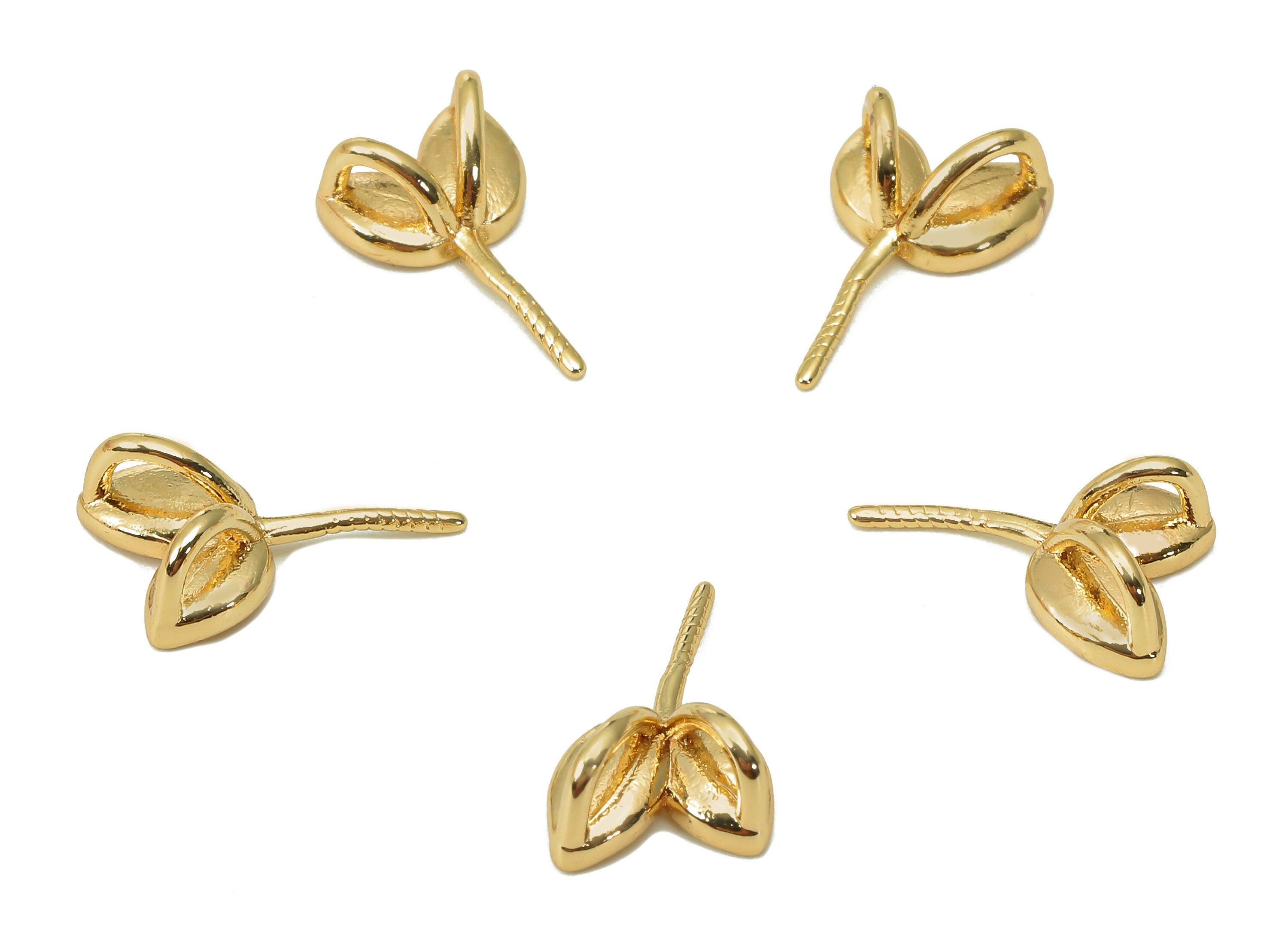 Brass Small Ears Earring Connector - Gold Mini Flower Earring With Loops - 18K Real Gold Plating - Earring Findings - 12x7.3x3.6mm - RGP5525 - DOMEDBAZAAR