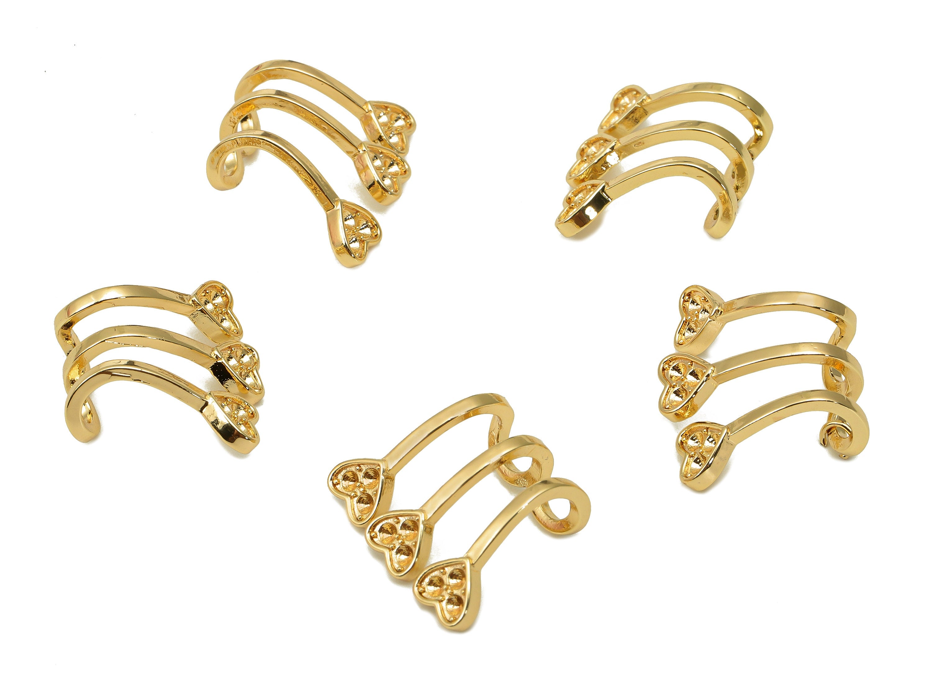 Brass Open Hoop Earrings Cuff - Heart J Earring Cuff - Wide Cuff Ear For Pearl - 18K Real Gold Plating Cuff Ear - 12.8x17.1x1.4mm - RGP5529 - DOMEDBAZAAR
