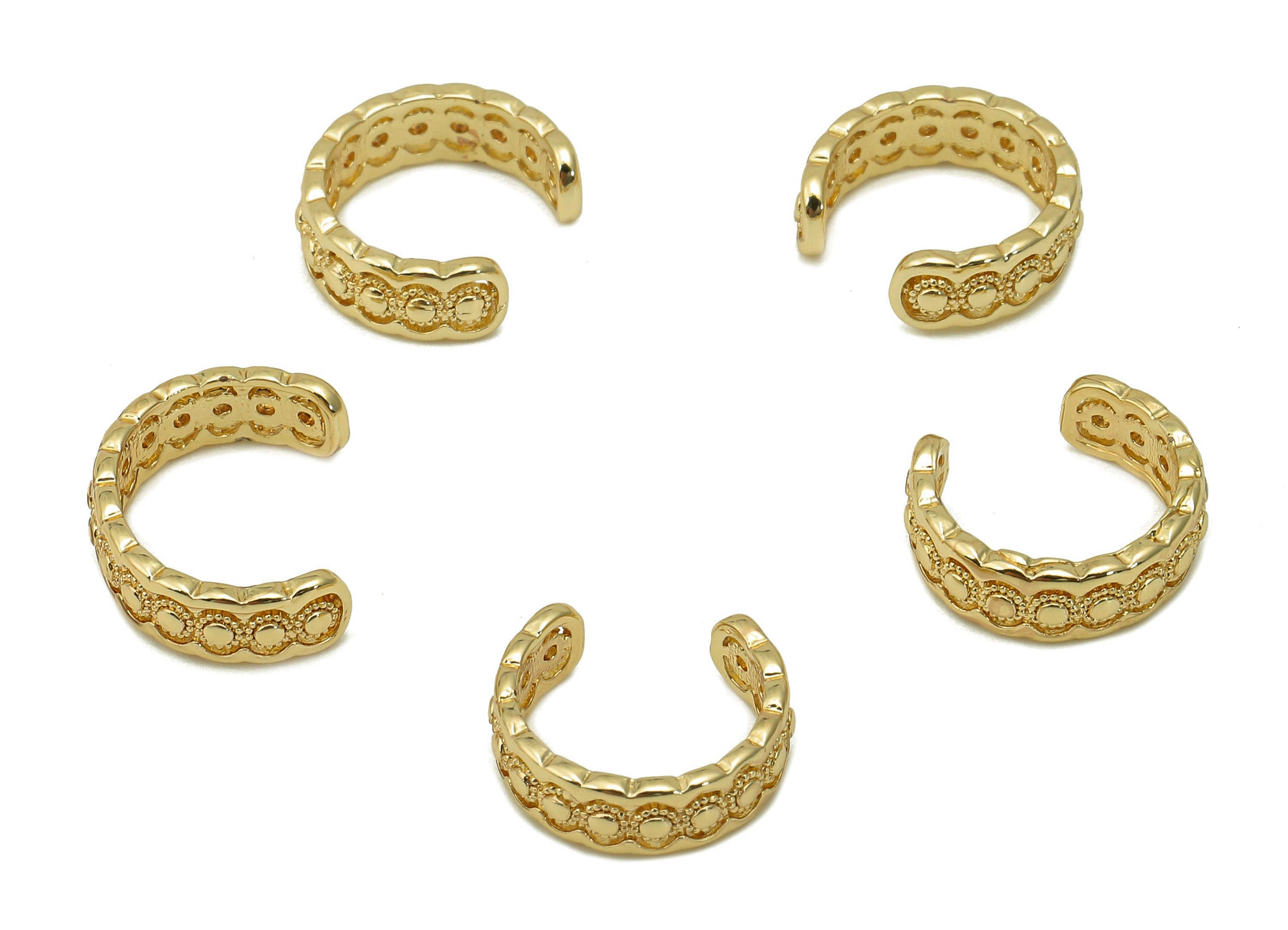 Brass Sun Open Round C Ring - Pattern Hollow Hoop Earring Cuff - Circle Cuff Ear - 18K Real Gold Plated Brass - 13.07x10.07x1.28mm - RGP5460 - DOMEDBAZAAR