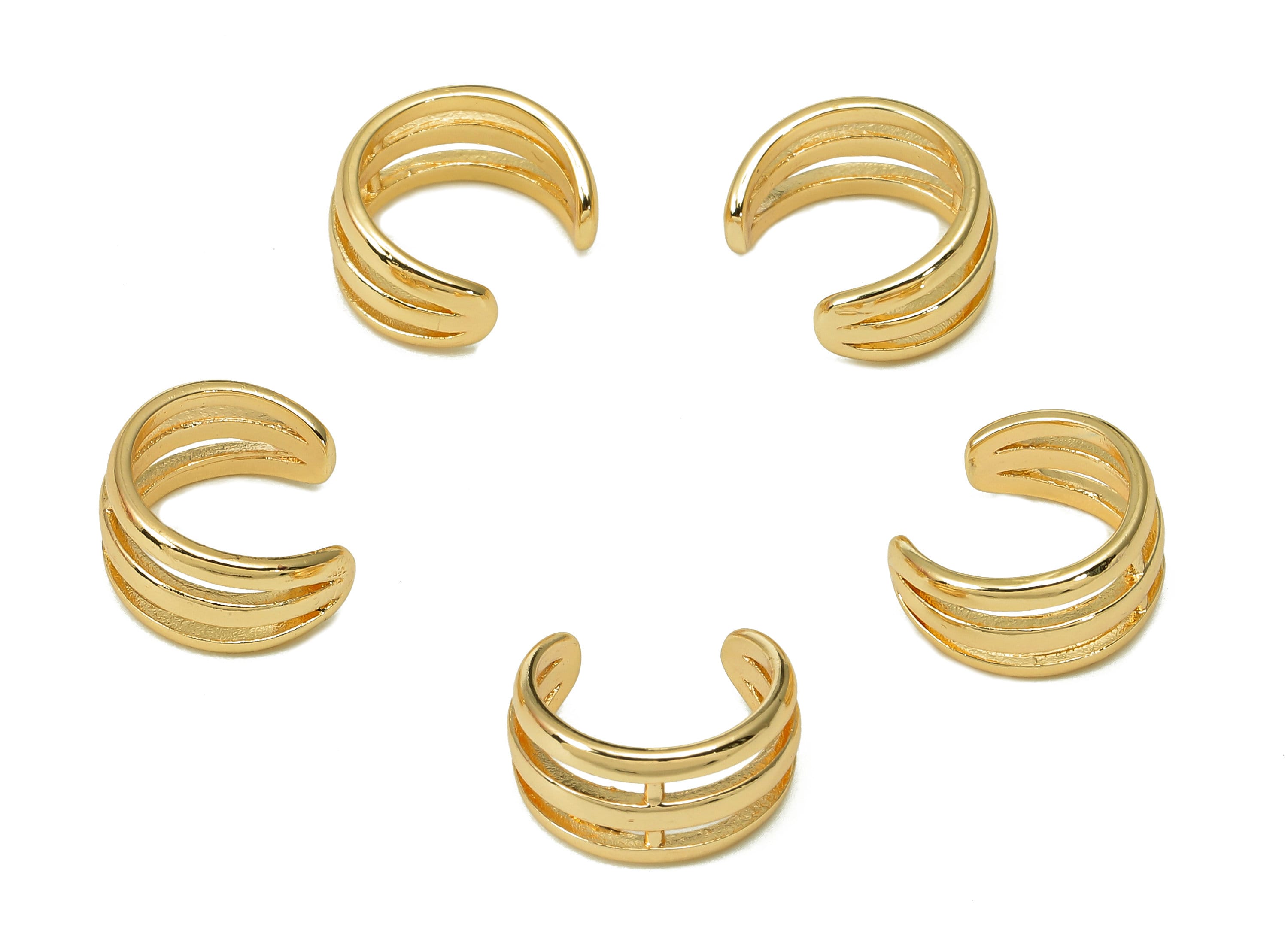 Brass Crescent Open Round C Ring - Wide Earring Cuff - Hollow Hoop Ear Cuff - 18K Real Gold Plating Cuff Ear - 11.7x10.4x1.4mm - RGP5502 - DOMEDBAZAAR